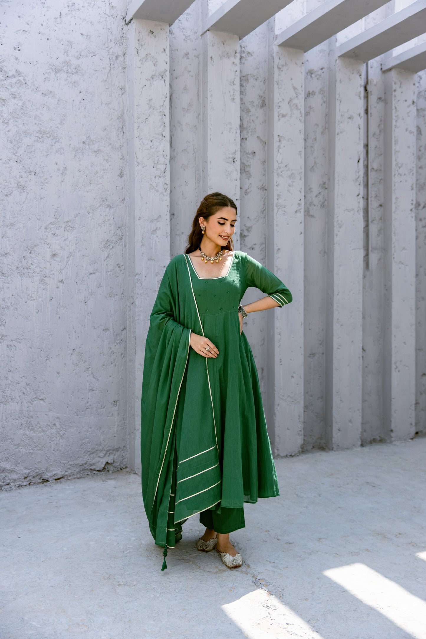 Green - Glass Neck Anarkali