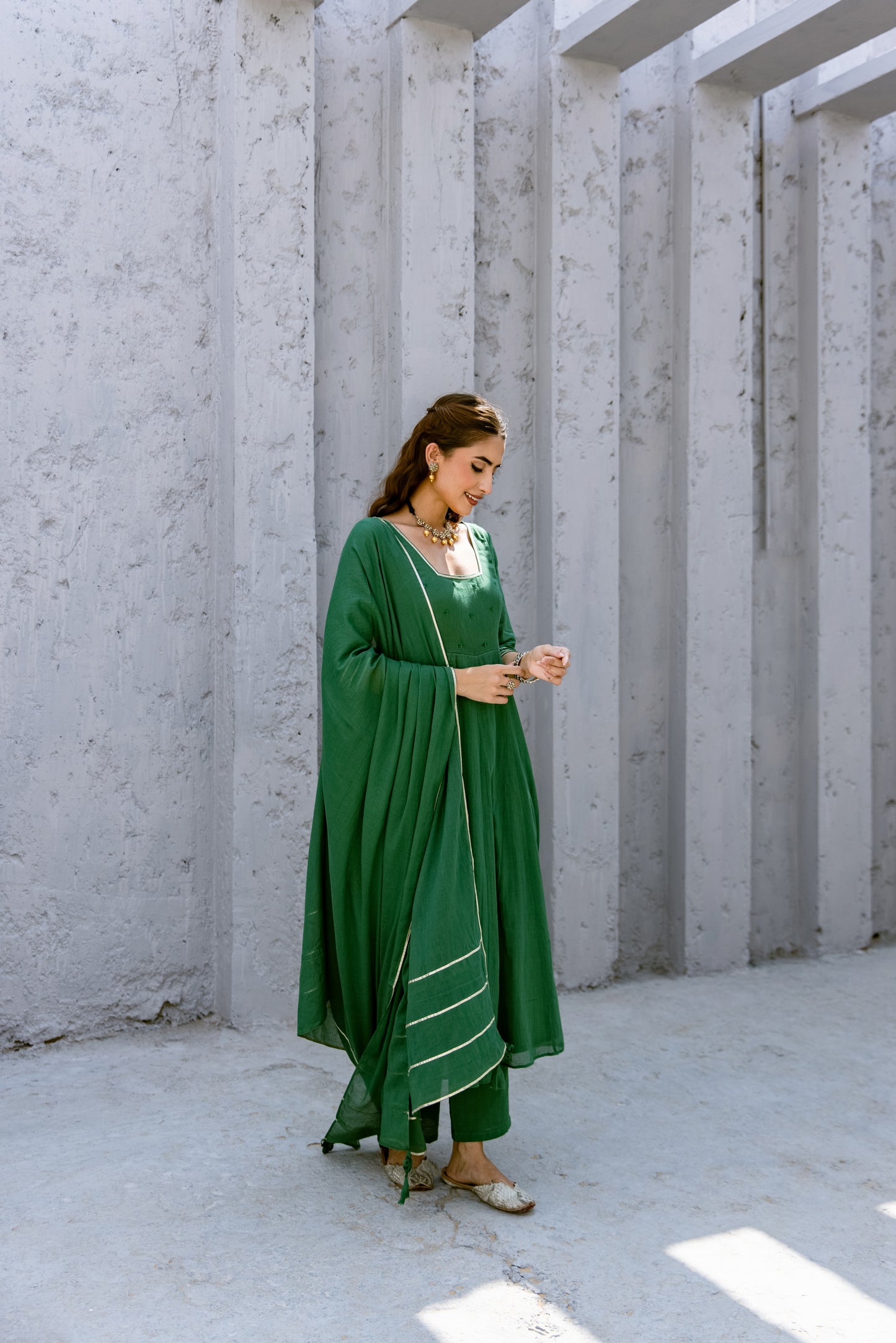 Green - Glass Neck Anarkali