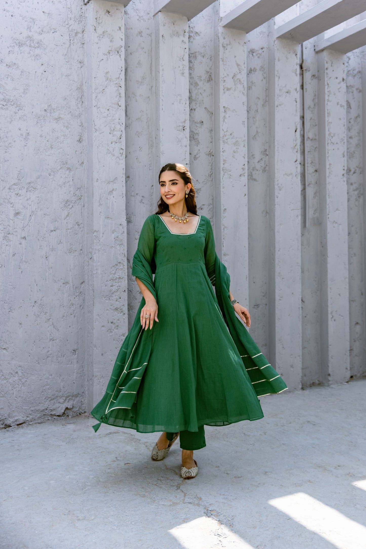 Green - Glass Neck Anarkali