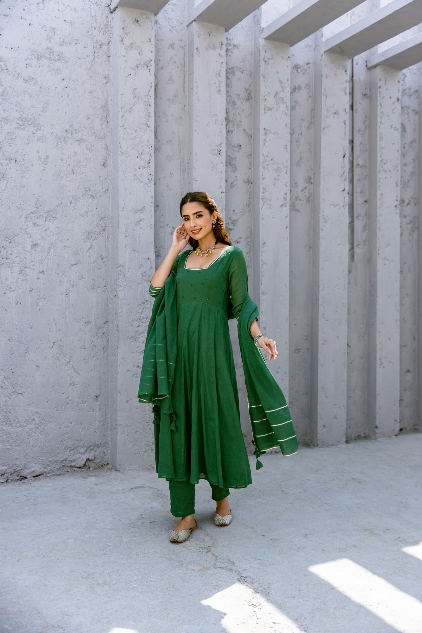 Green - Glass Neck Anarkali