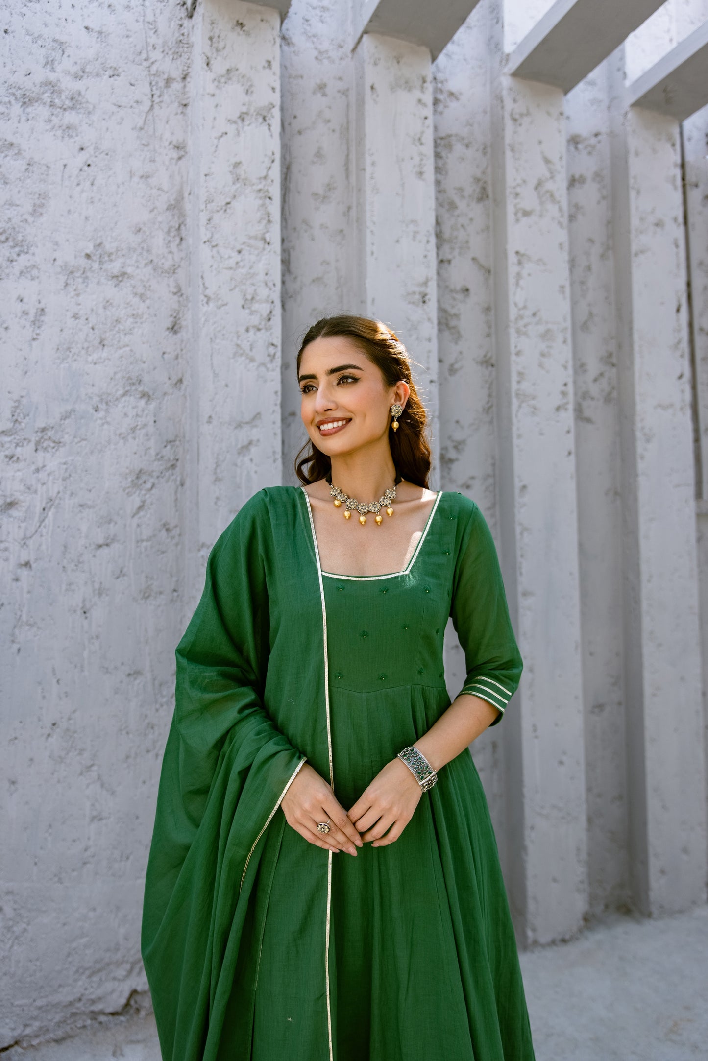 Green - Glass Neck Anarkali