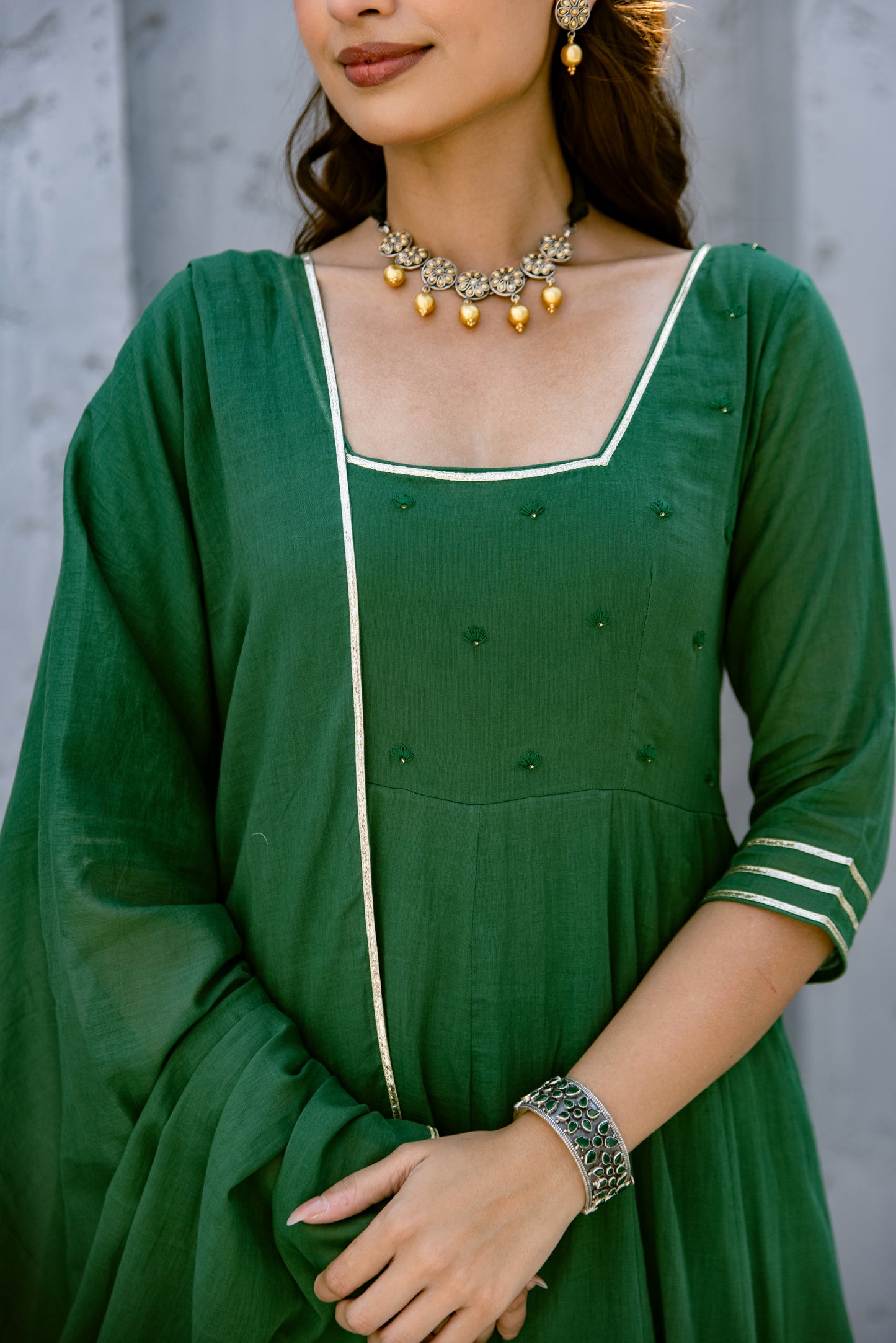 Green - Glass Neck Anarkali