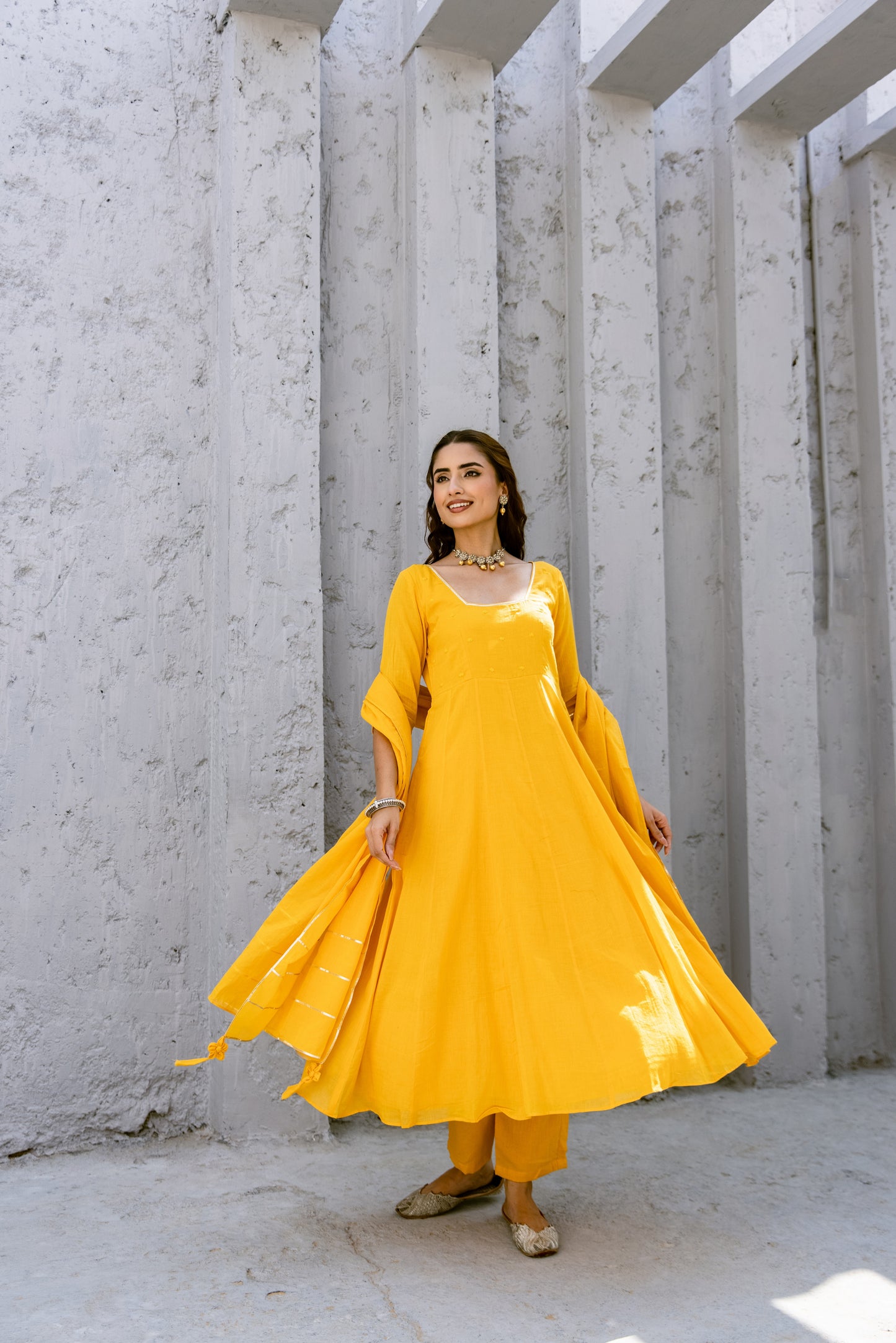 Yellow - Glass Neck Anarkali