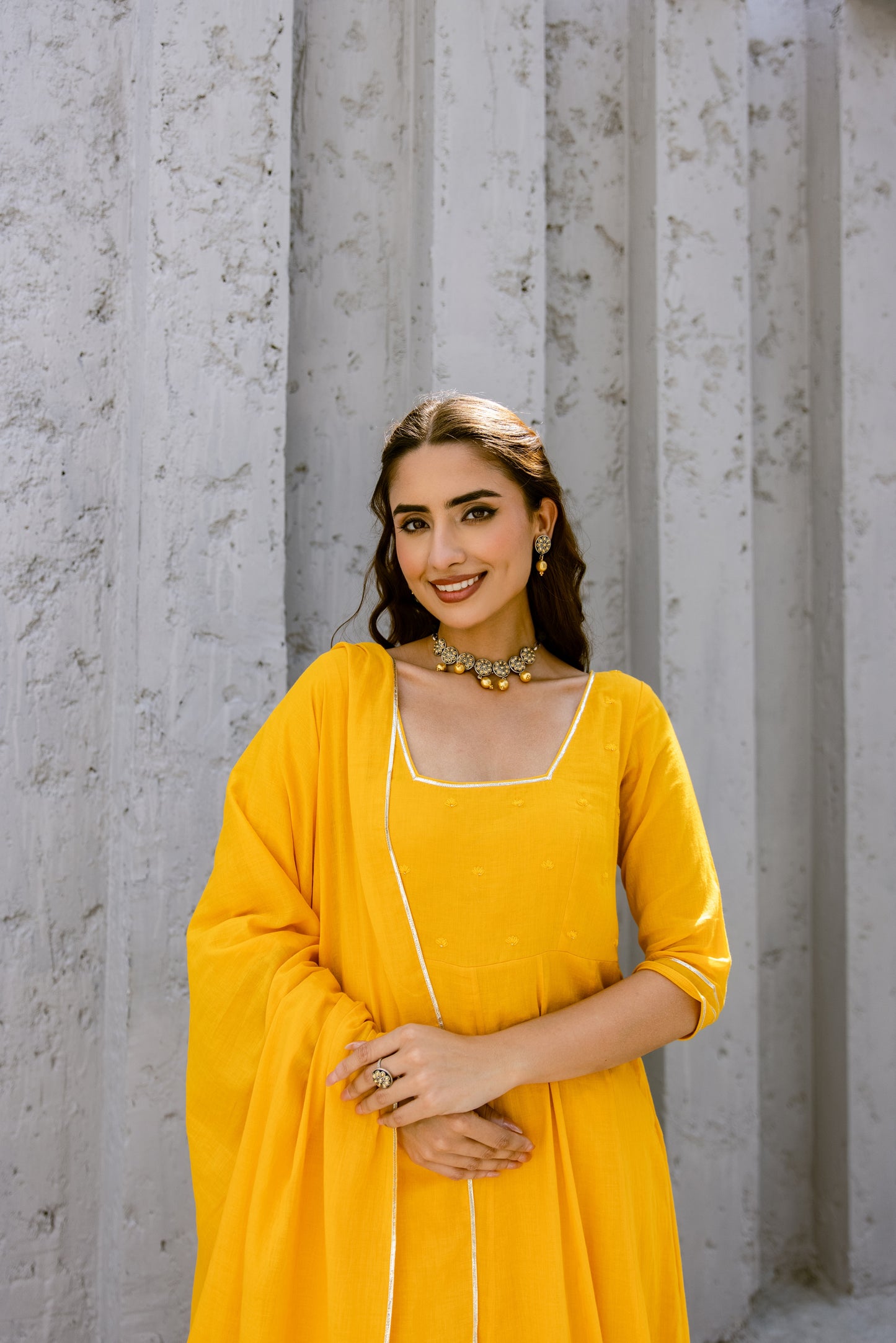 Yellow - Glass Neck Anarkali