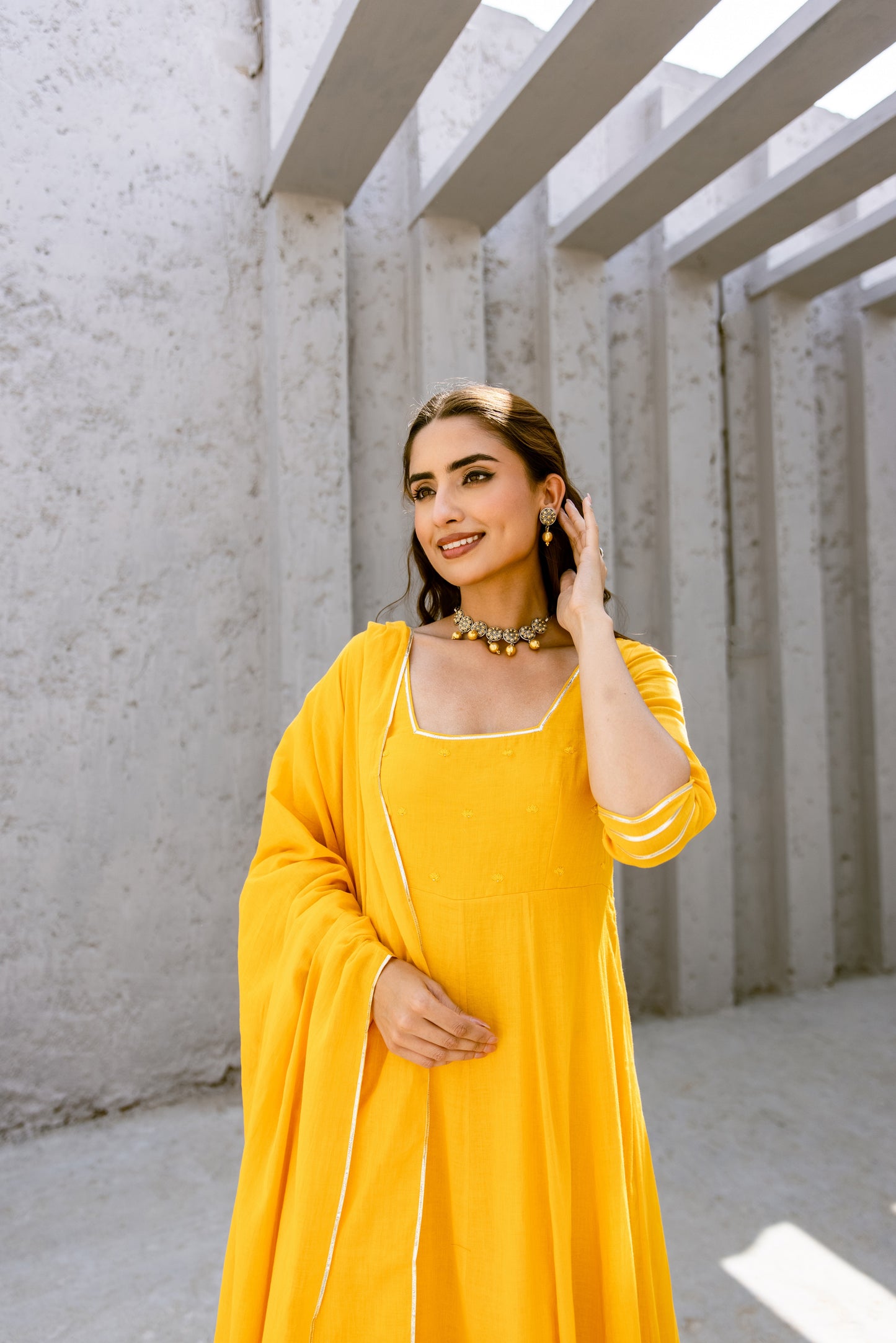 Yellow - Glass Neck Anarkali