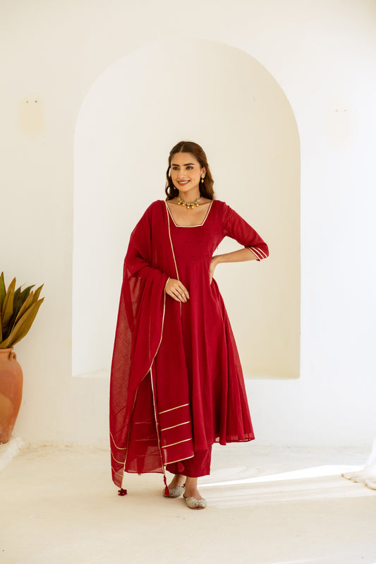 Cherry Red - Glass Neck Anarkali