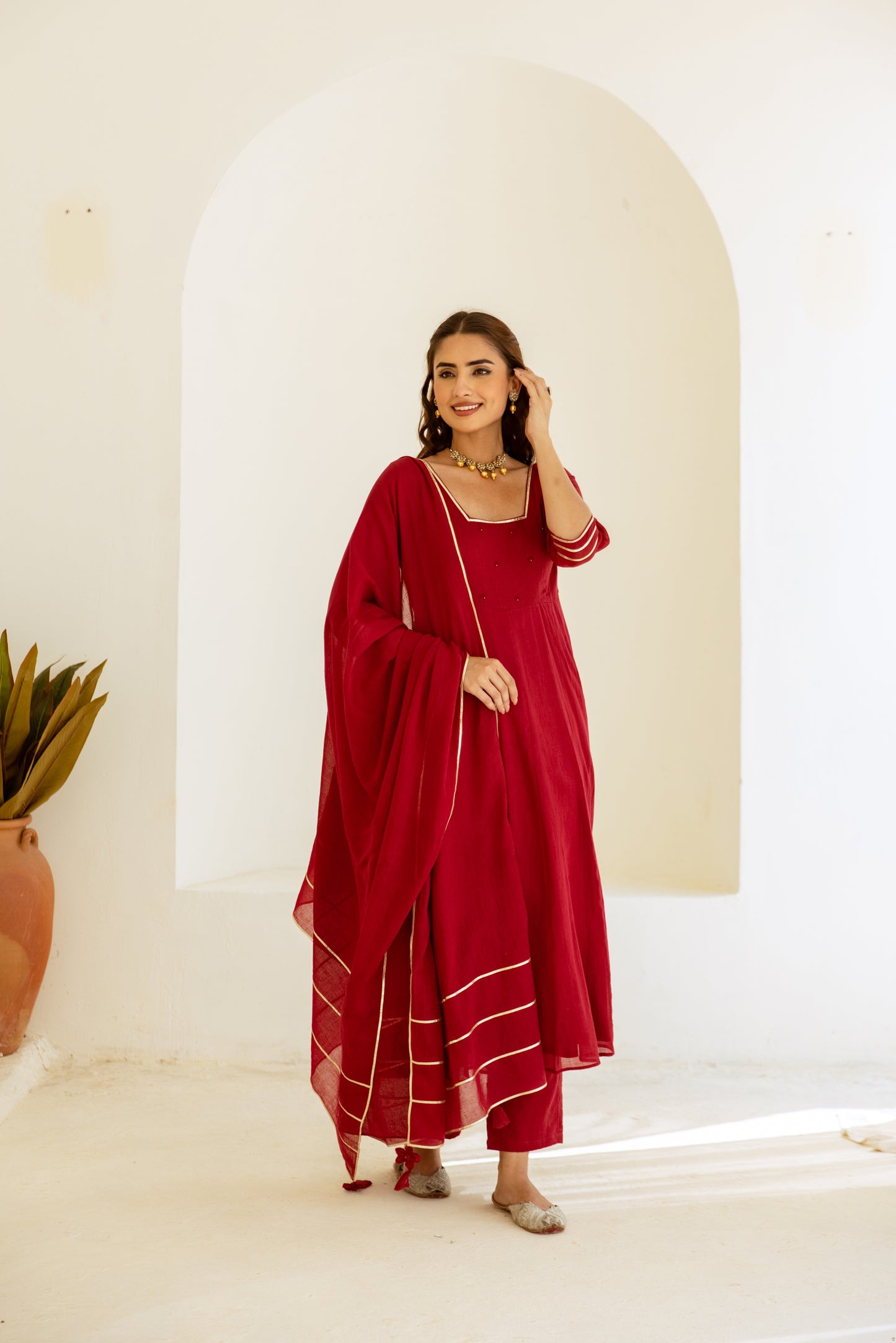 Cherry Red - Glass Neck Anarkali