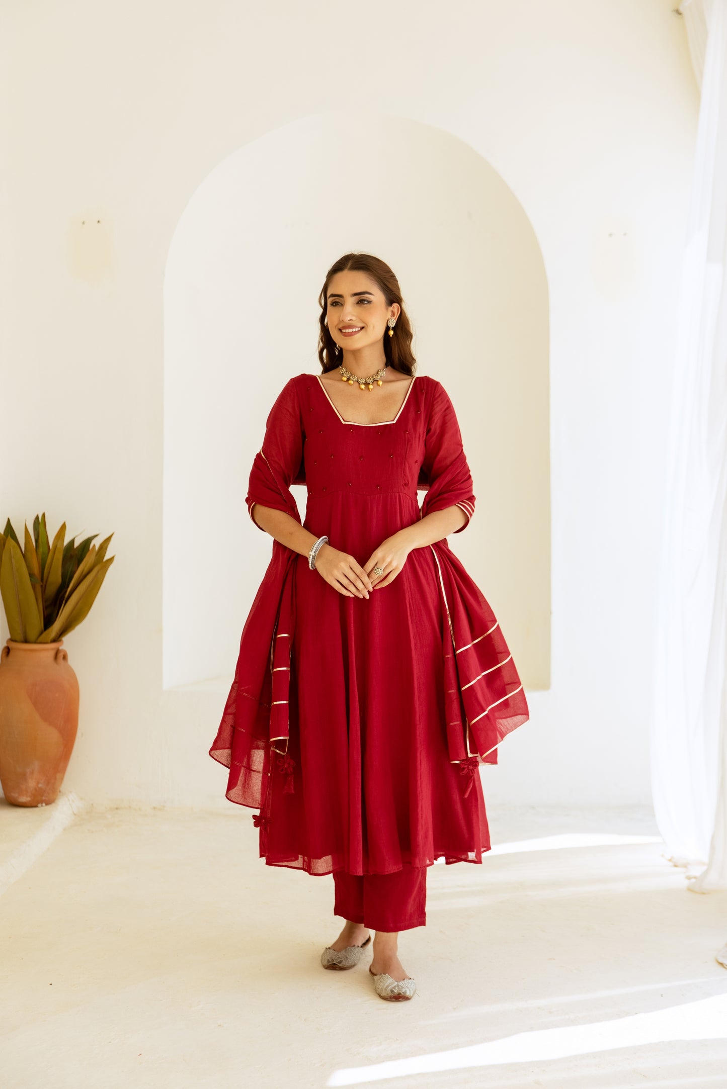 Cherry Red - Glass Neck Anarkali