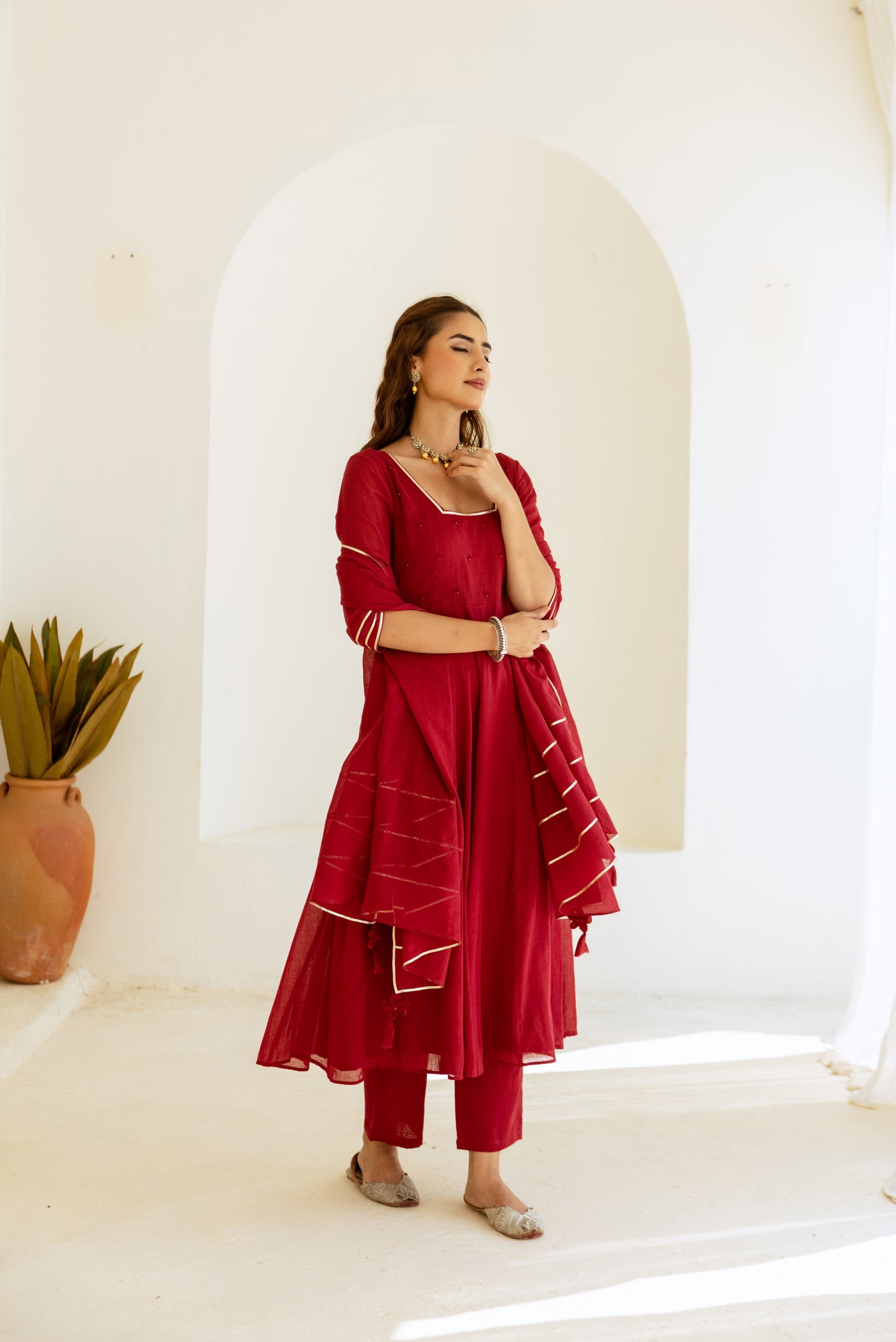 Cherry Red - Glass Neck Anarkali