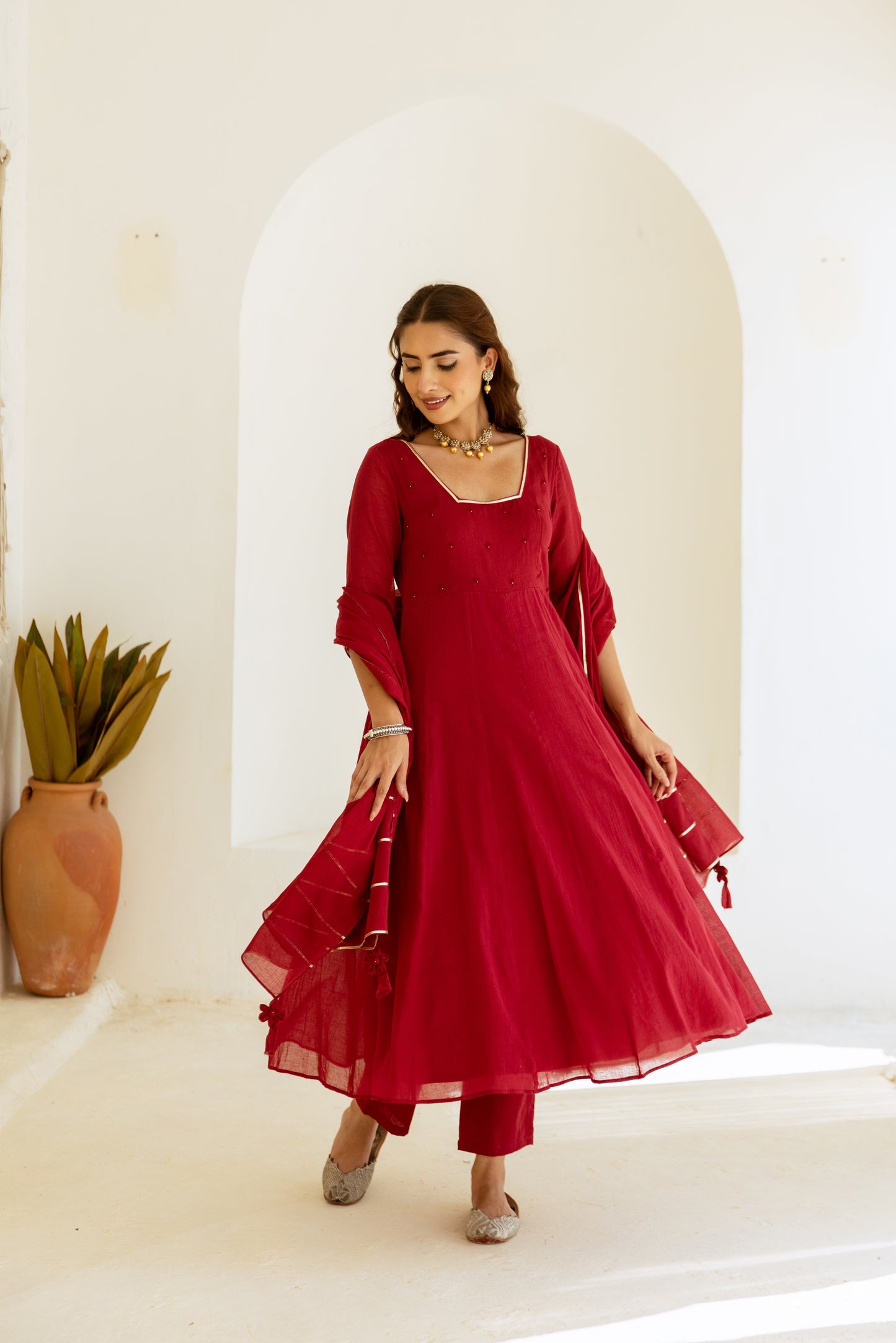 Cherry Red - Glass Neck Anarkali