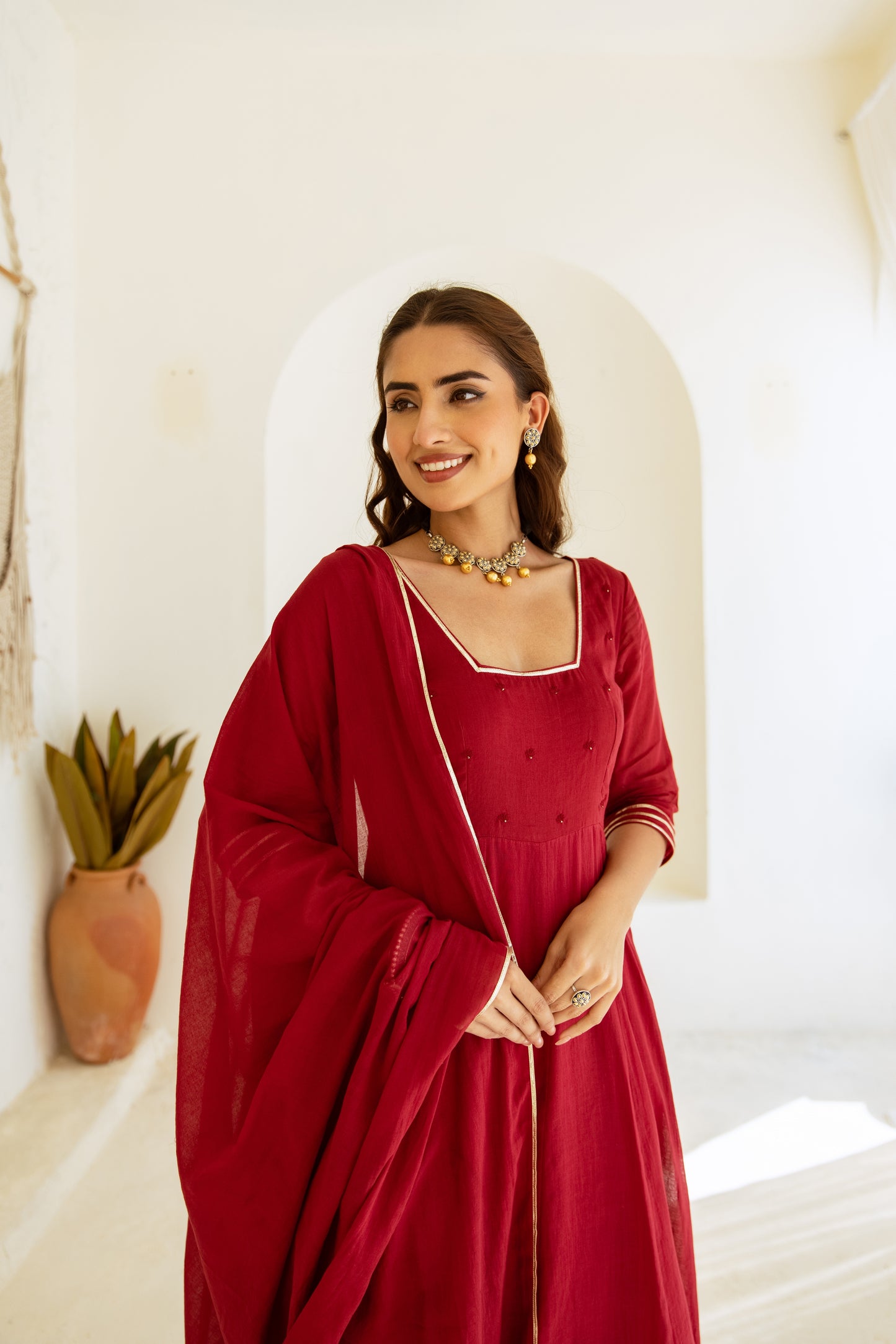 Cherry Red - Glass Neck Anarkali