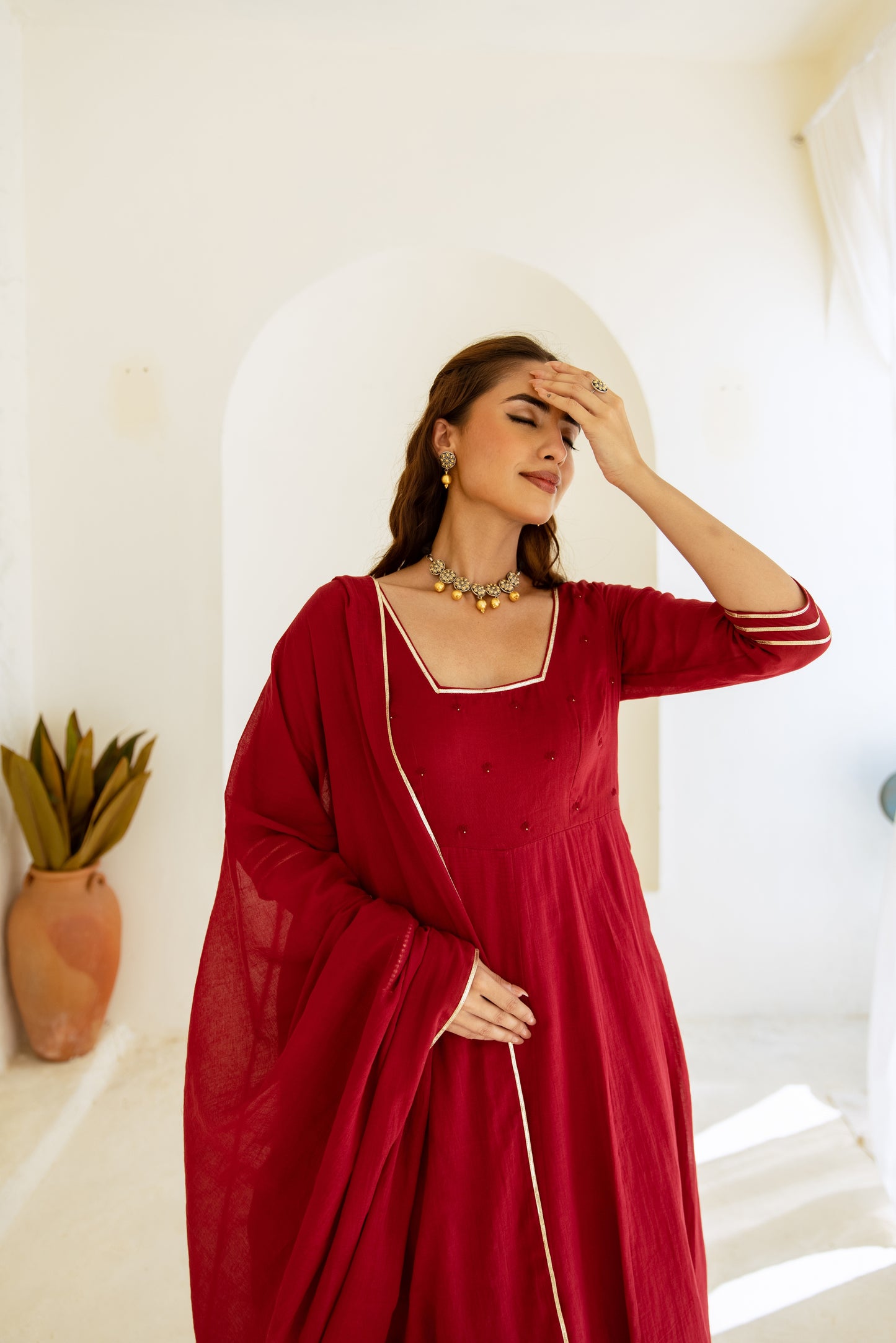 Cherry Red - Glass Neck Anarkali