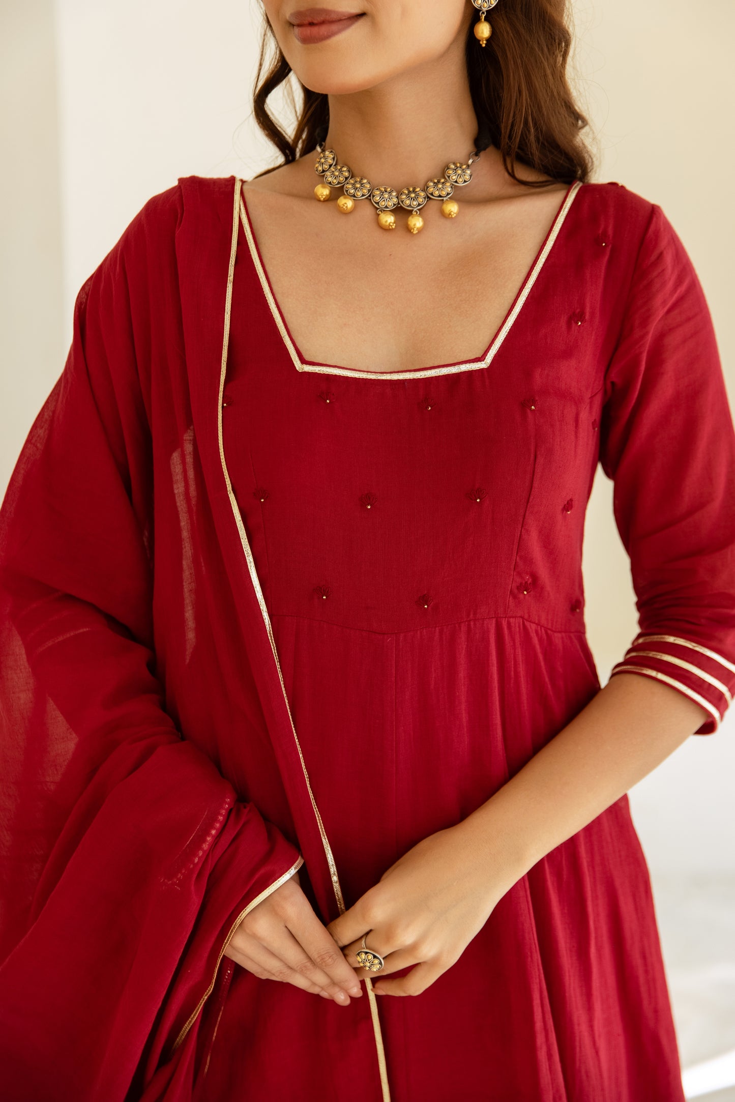 Cherry Red - Glass Neck Anarkali