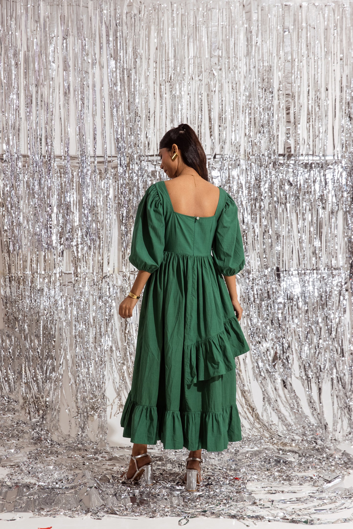 Green Sleeved Ruffled Dress