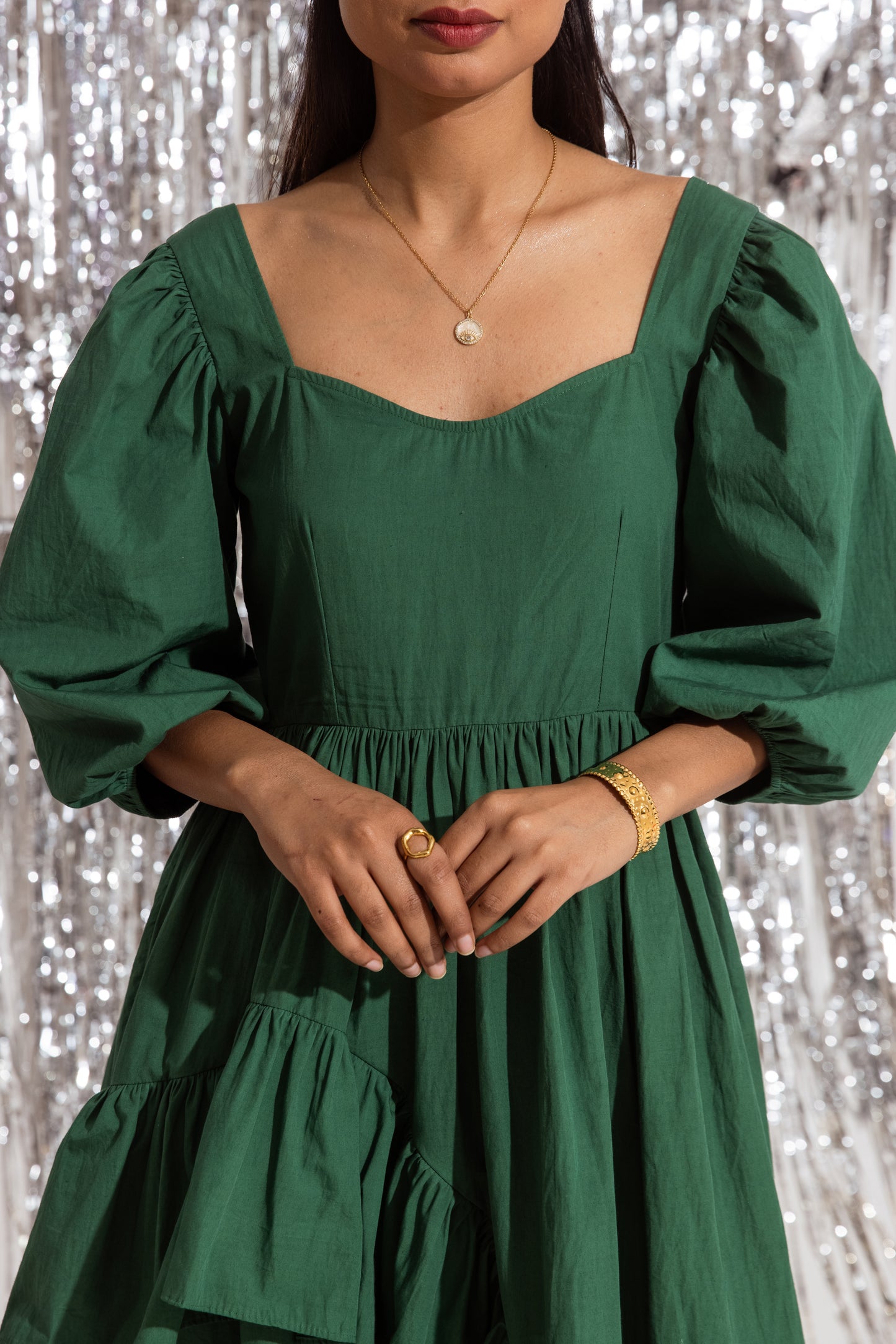 Green Sleeved Ruffled Dress