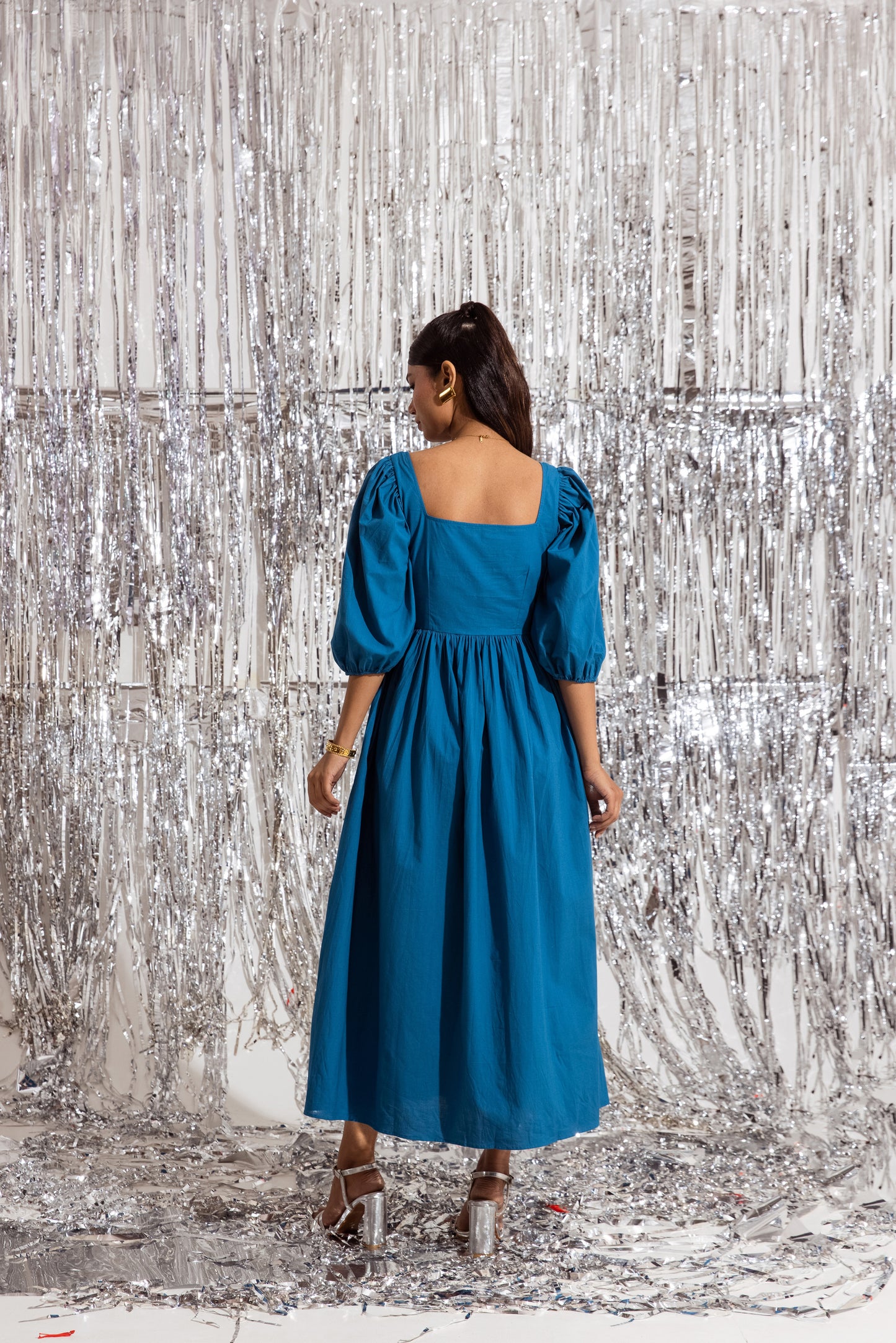 Blue Ruched Maxi Dress