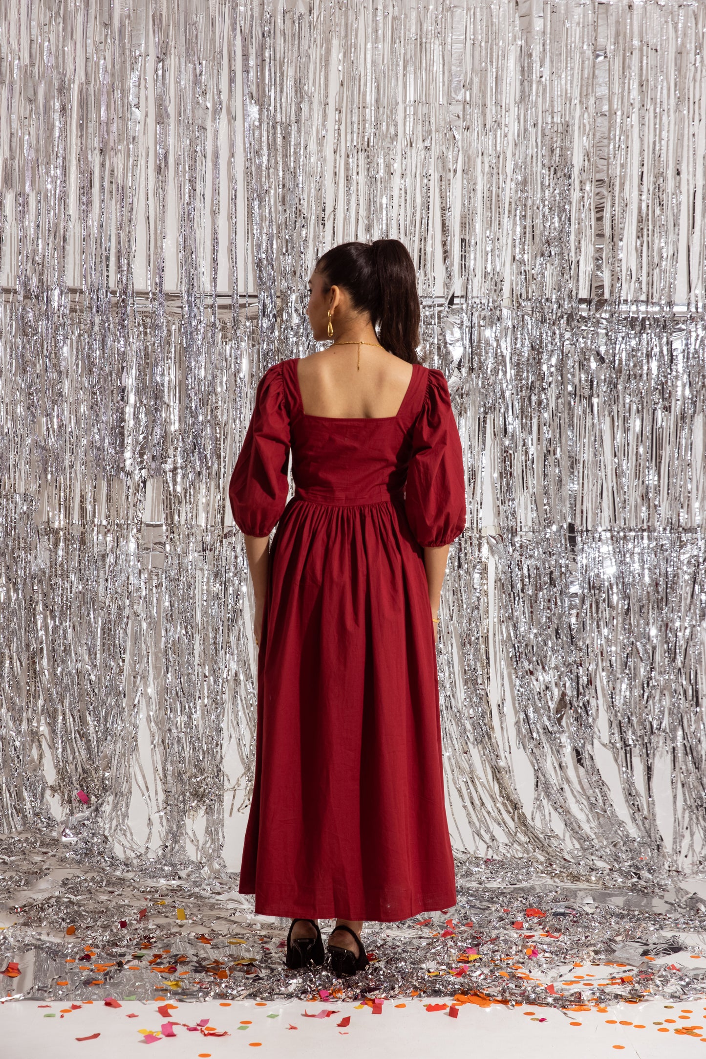 Red Ruched Maxi Dress