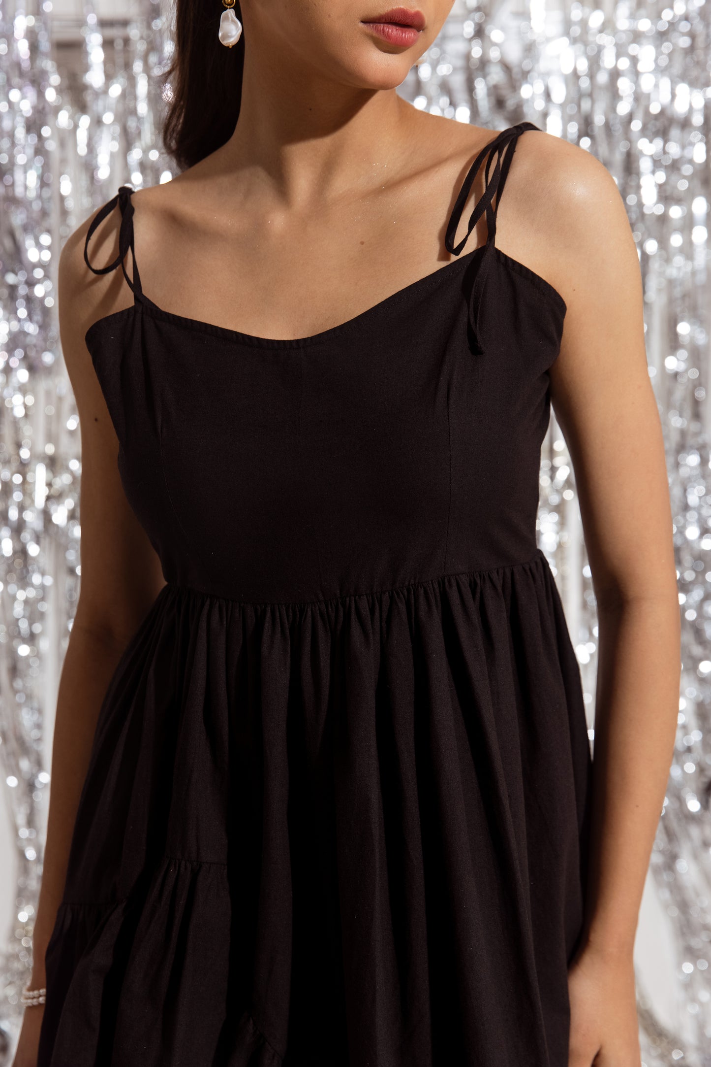 Black Thin Strap Ruffled Dress