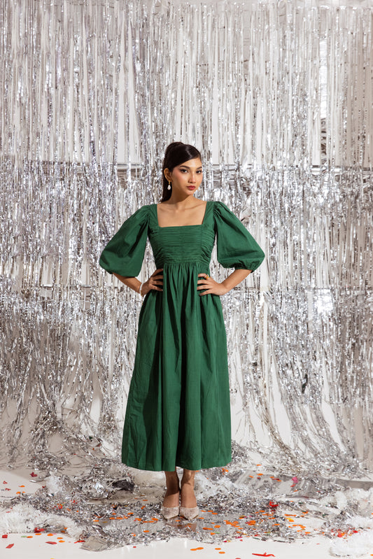 Green Ruched Maxi Dress