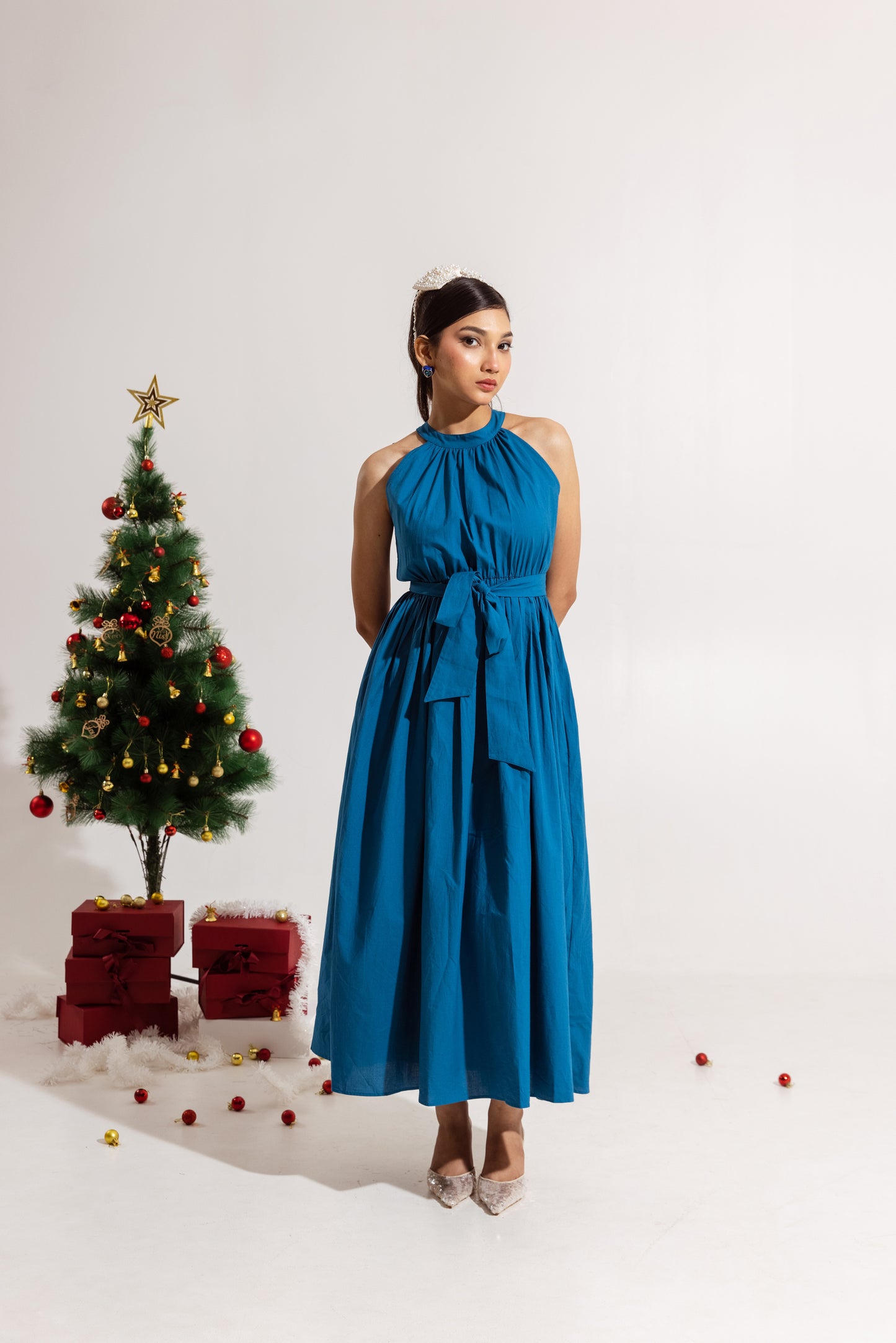 Blue Halter Maxi Dress