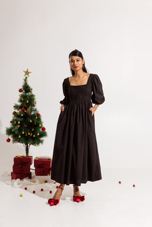 Black Ruched Maxi Dress