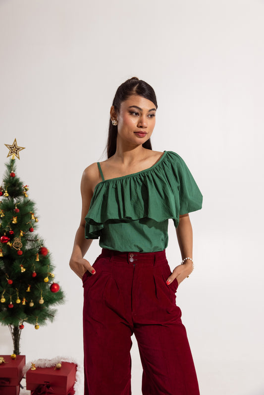 Green Ruffled Toga Top