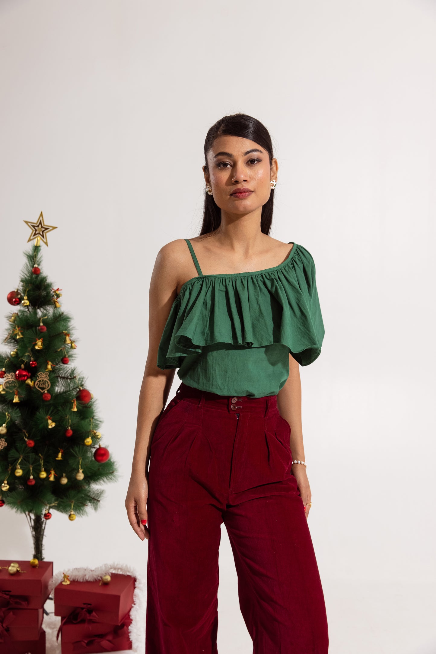 Green Ruffled Toga Top