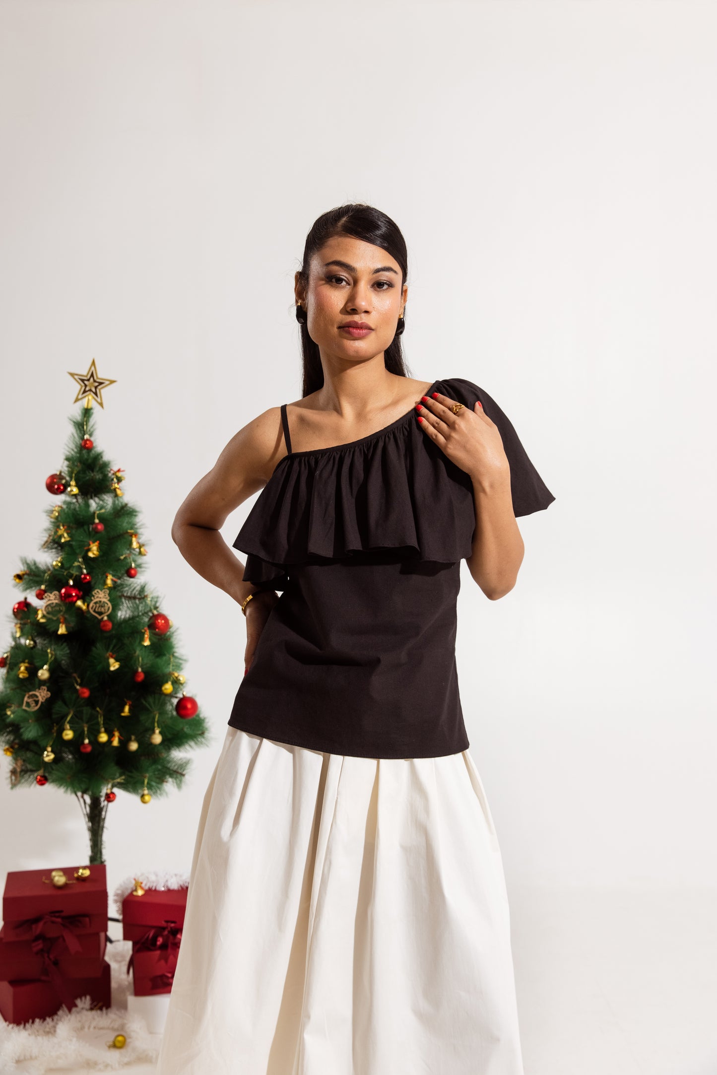 Black Ruffled Toga Top