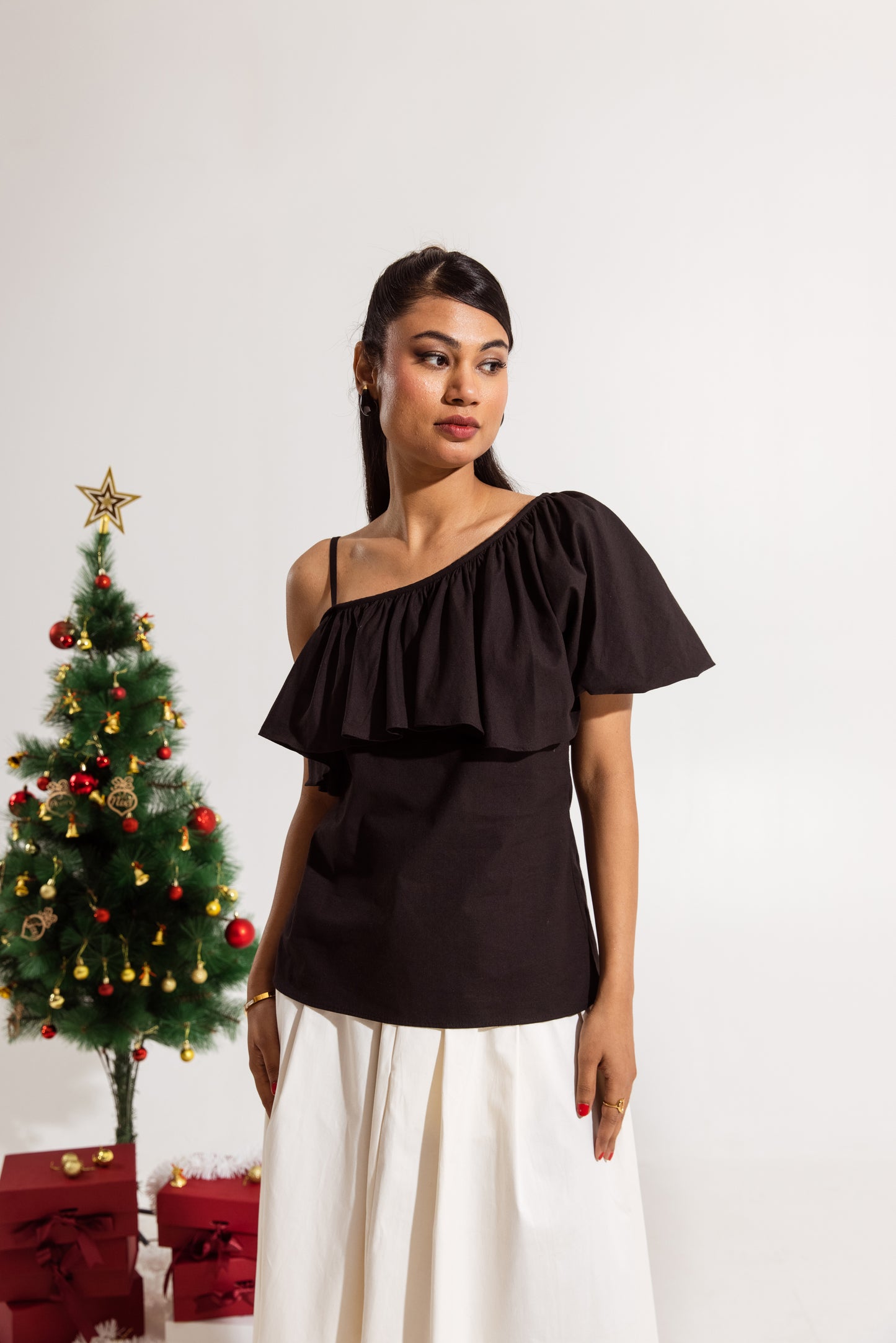 Black Ruffled Toga Top