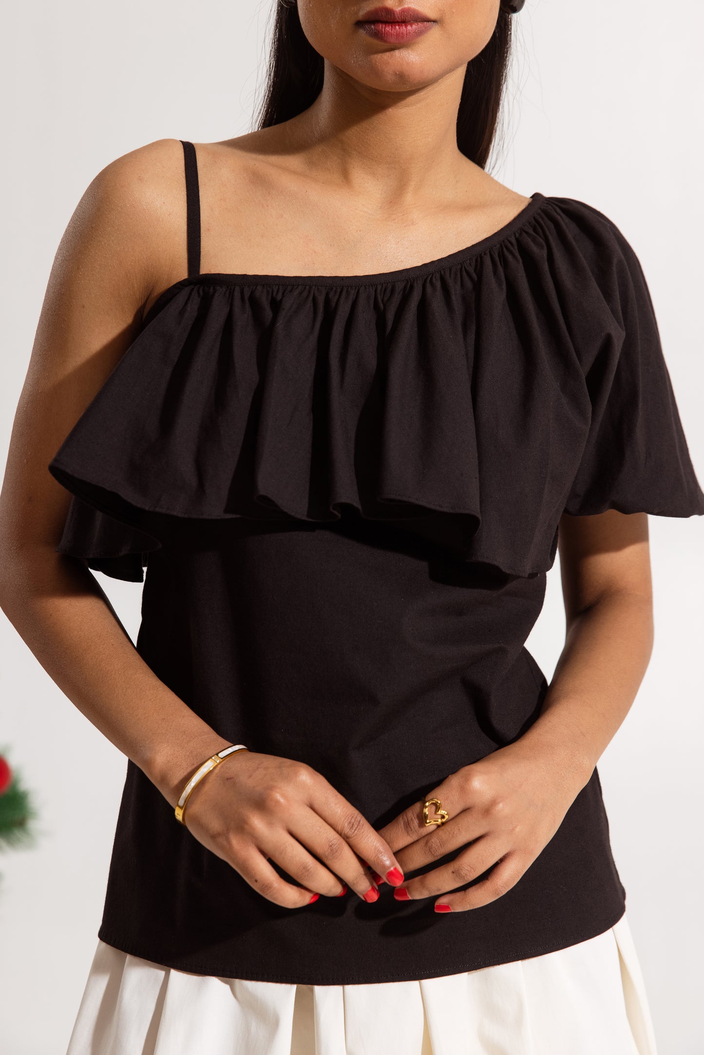 Black Ruffled Toga Top