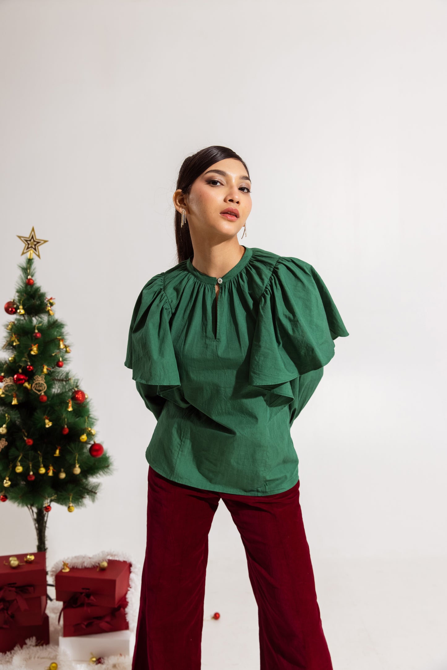 Green Ruffled Sleeved Top