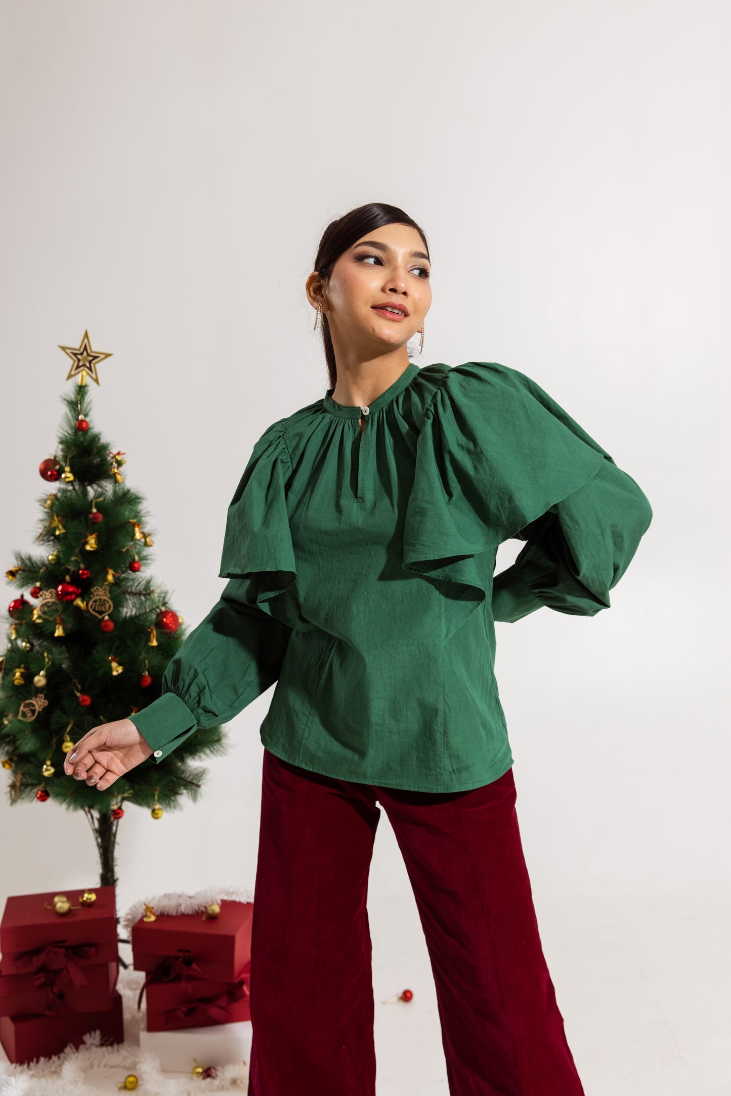 Green Ruffled Sleeved Top