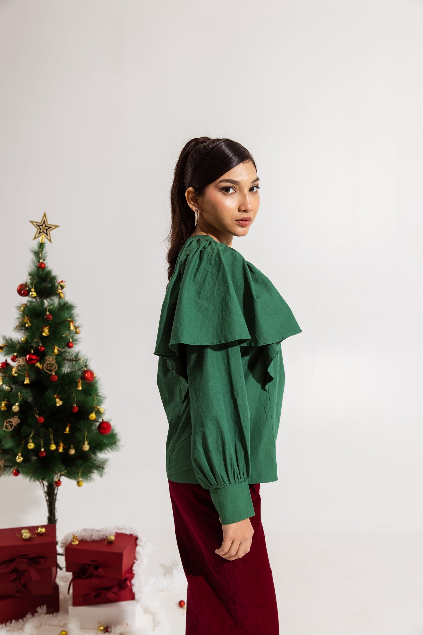 Green Ruffled Sleeved Top