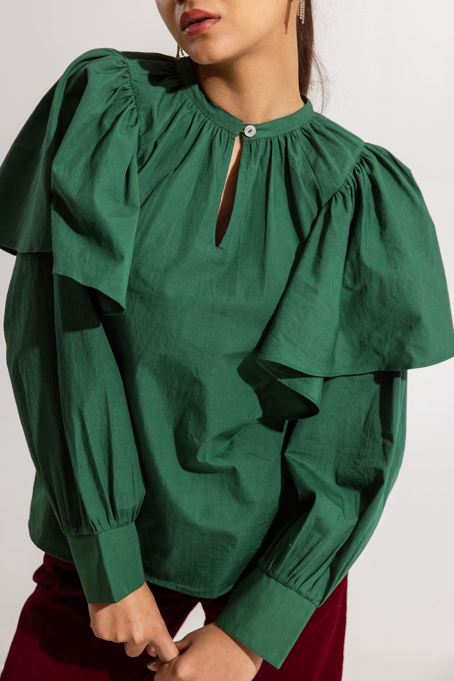 Green Ruffled Sleeved Top