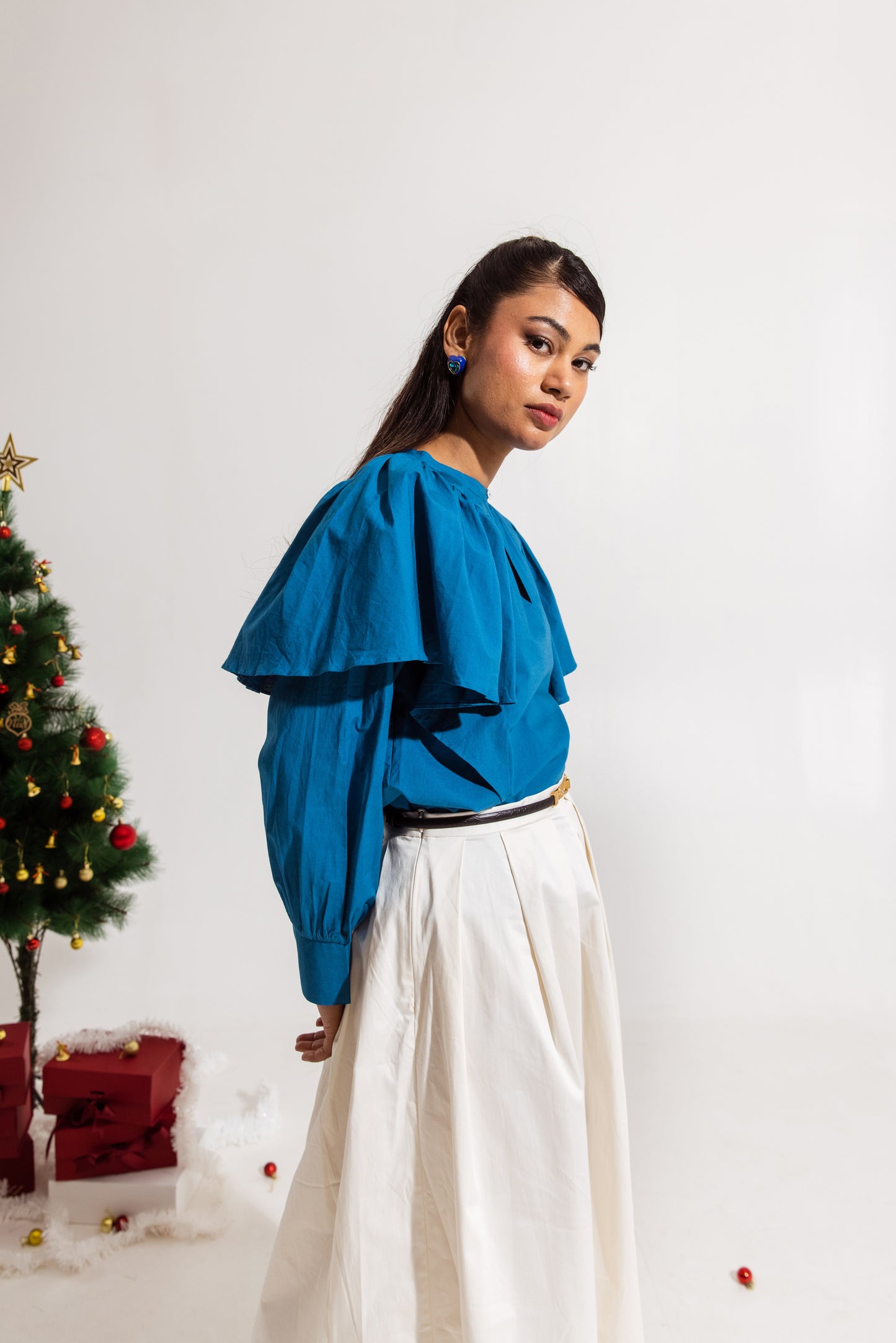 Blue Ruffled Sleeved Top