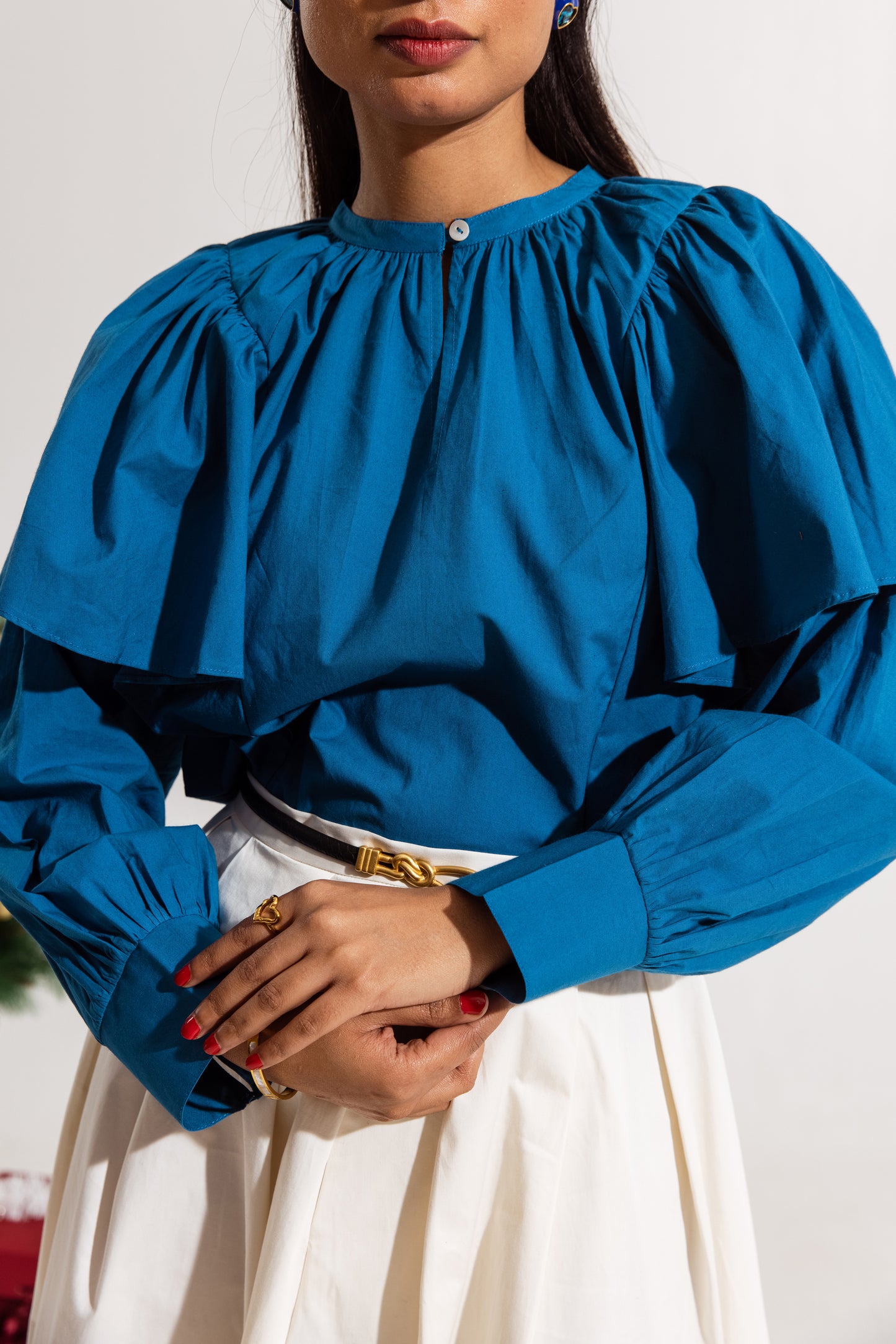 Blue Ruffled Sleeved Top