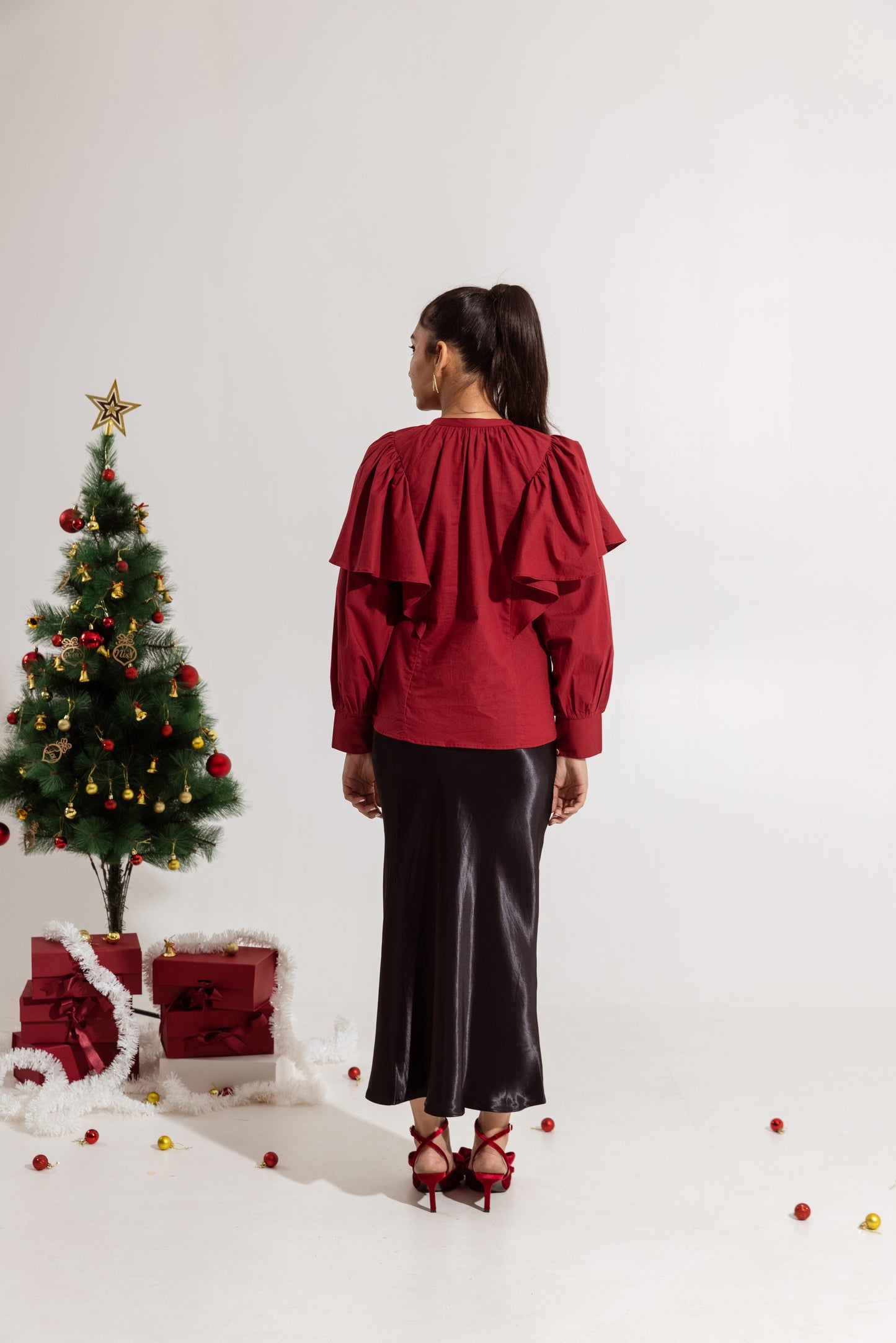 Red Ruffled Sleeved Top