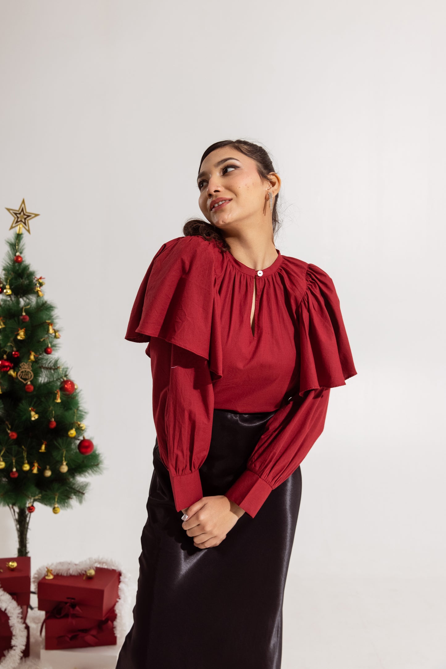 Red Ruffled Sleeved Top