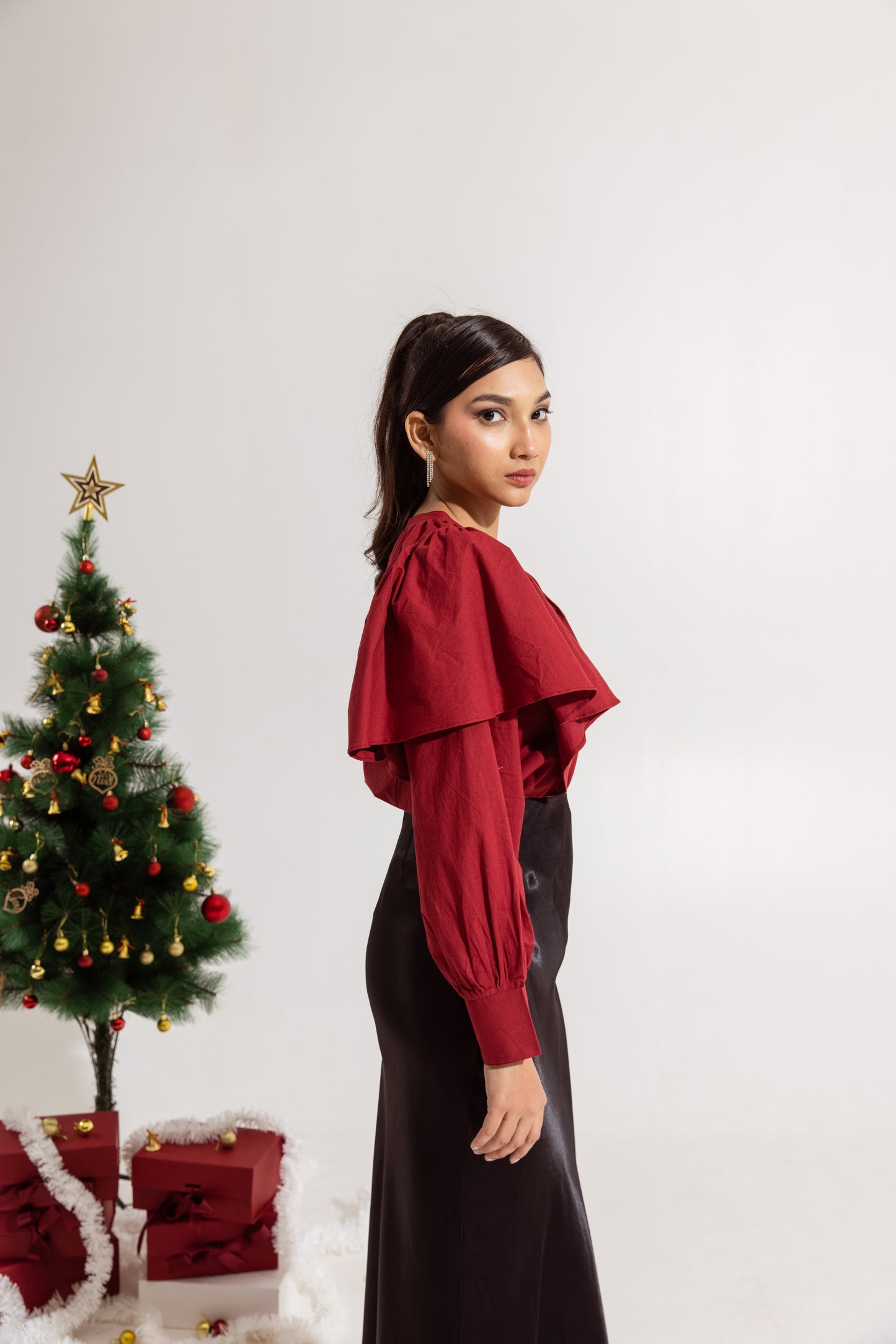 Red Ruffled Sleeved Top