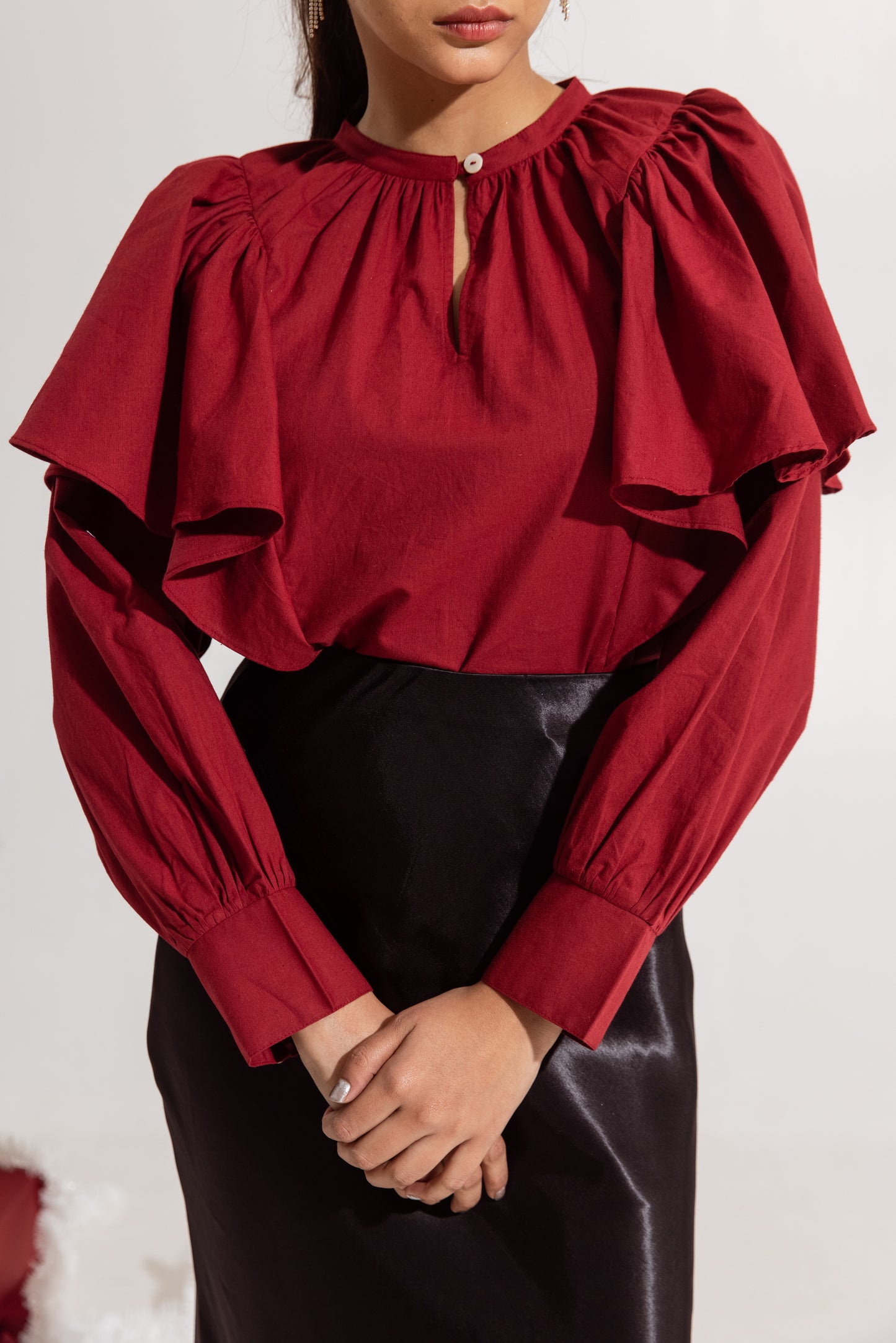 Red Ruffled Sleeved Top