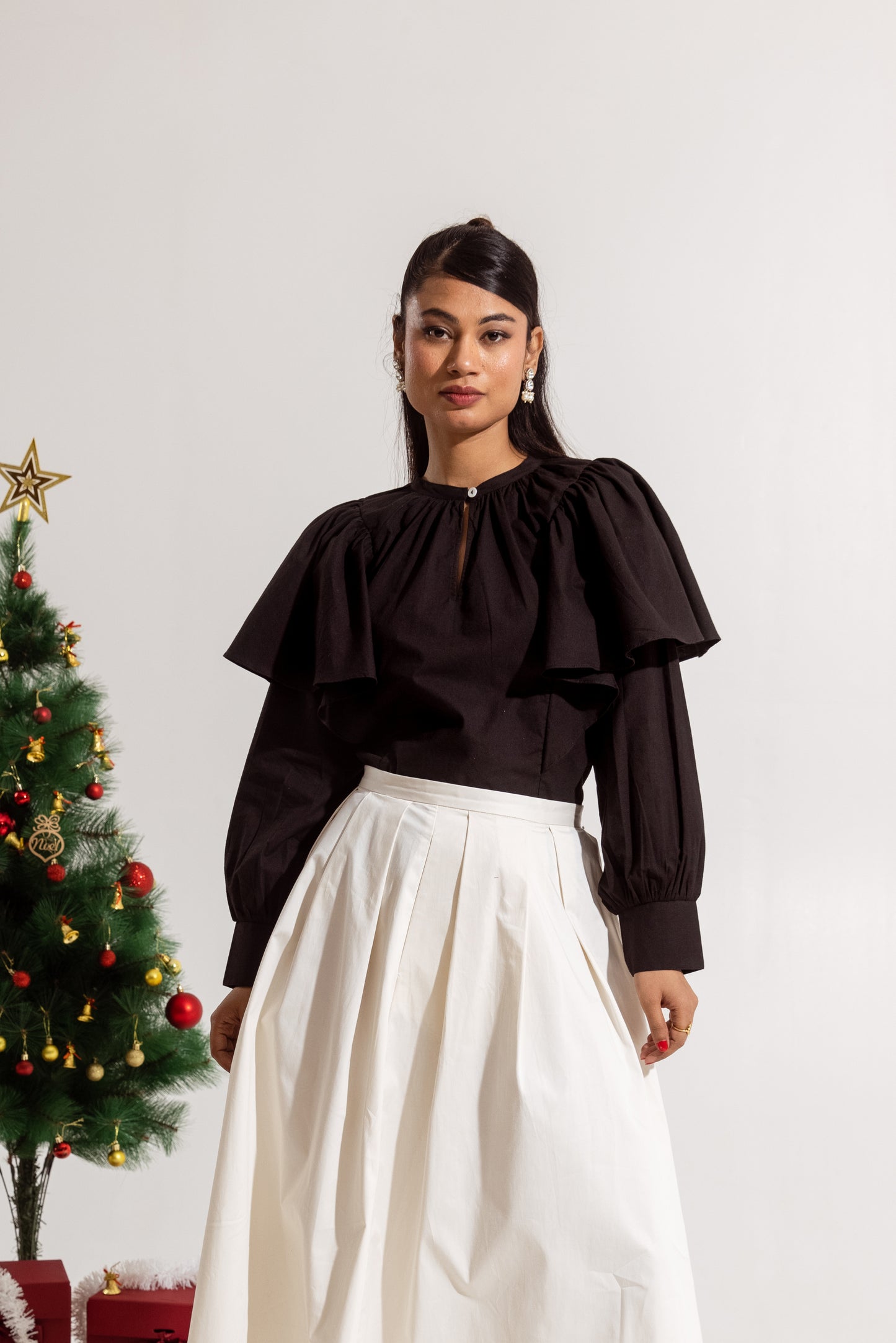 Black Ruffled Sleeved Top