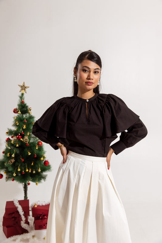 Black Ruffled Sleeved Top