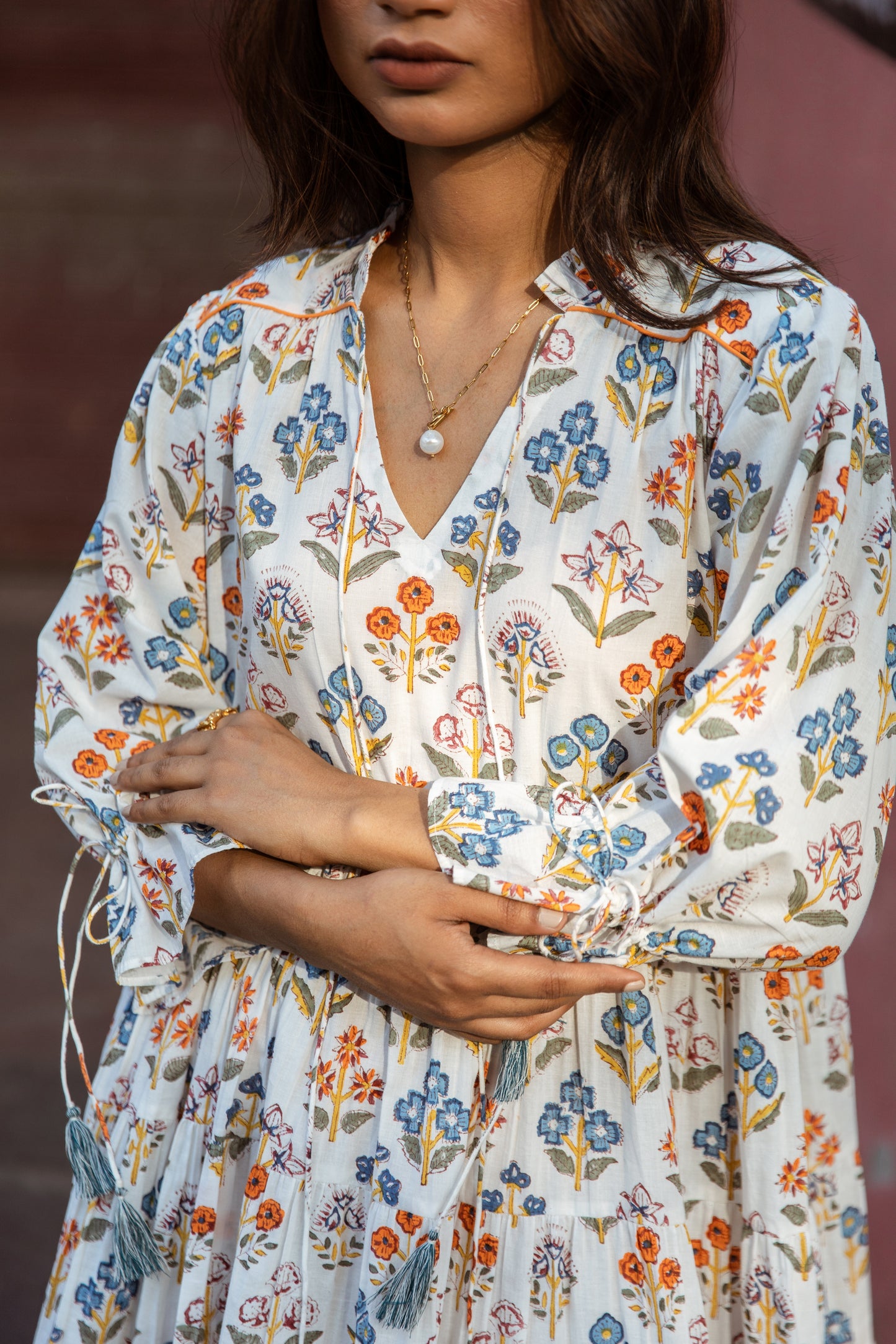 White Printed Box Pleated Dress