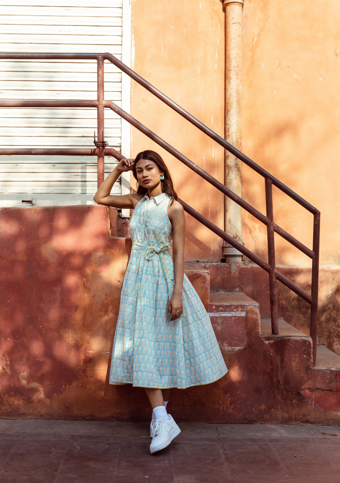 Blue Halter Collar Neck Dress