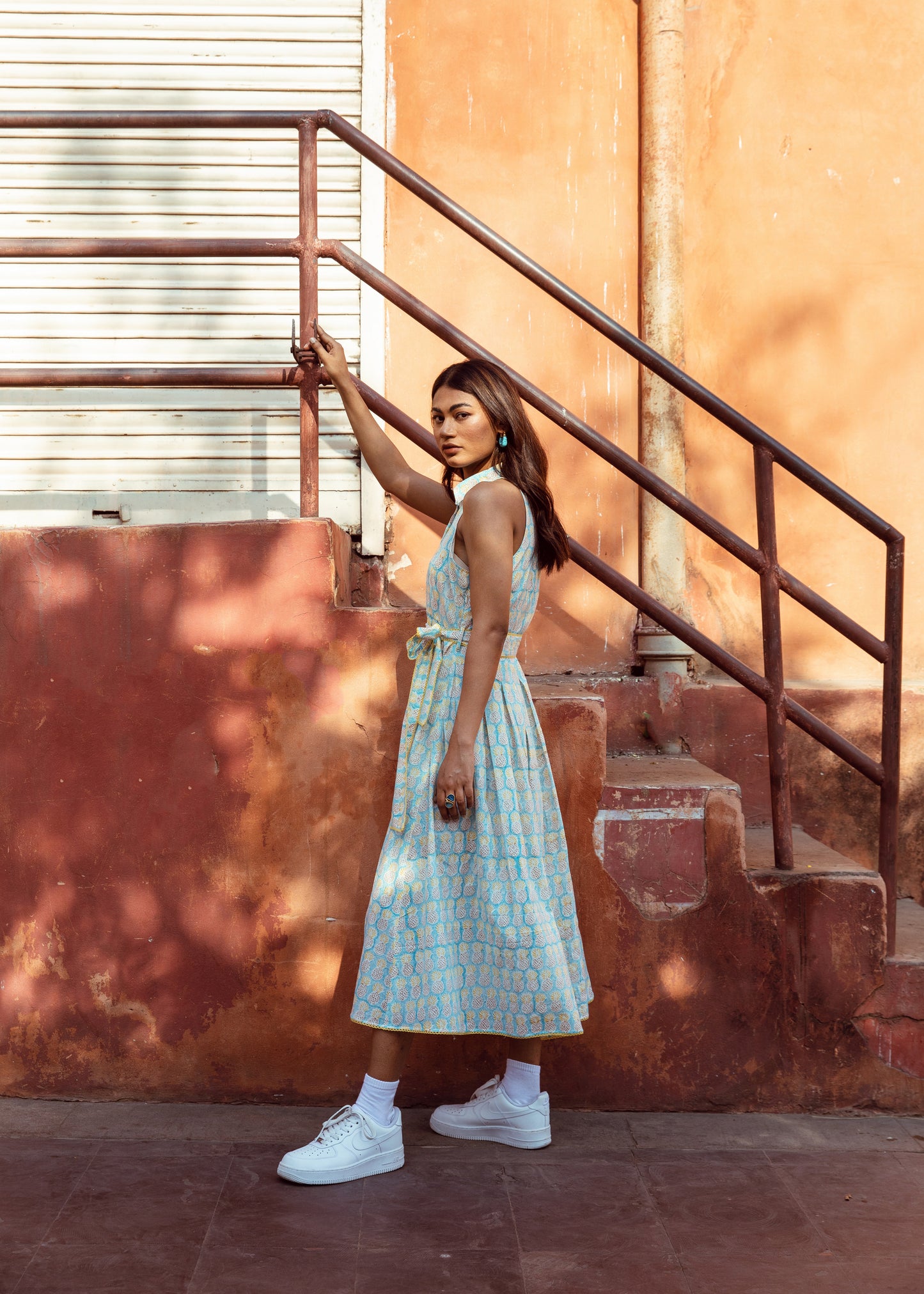 Blue Halter Collar Neck Dress