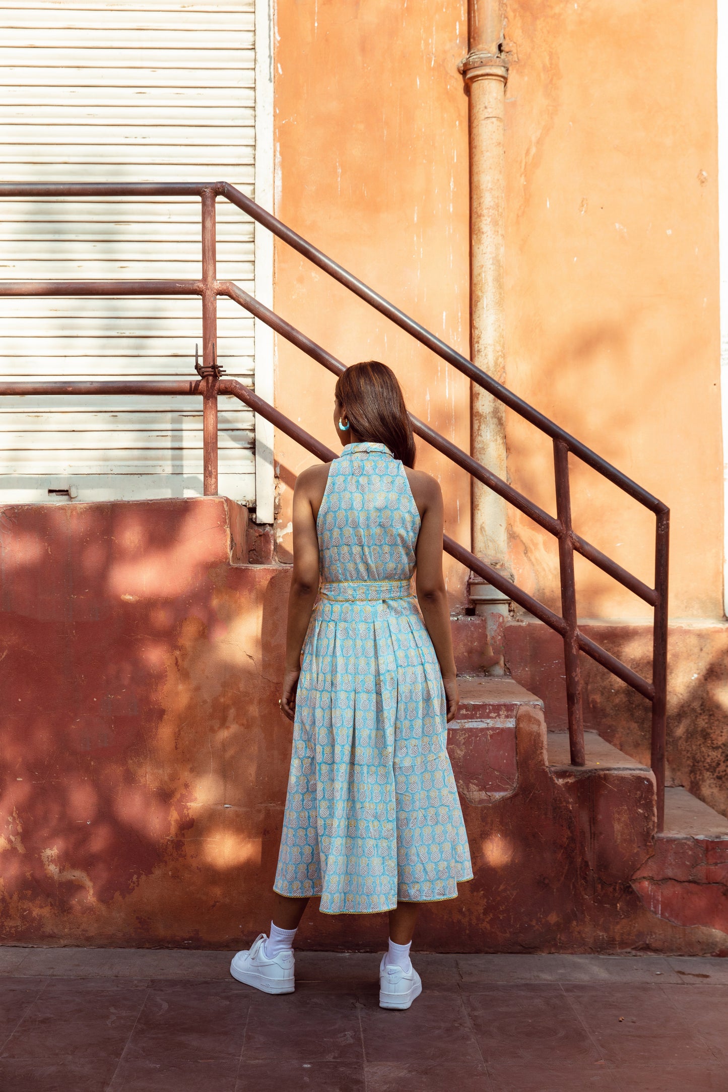 Blue Halter Collar Neck Dress