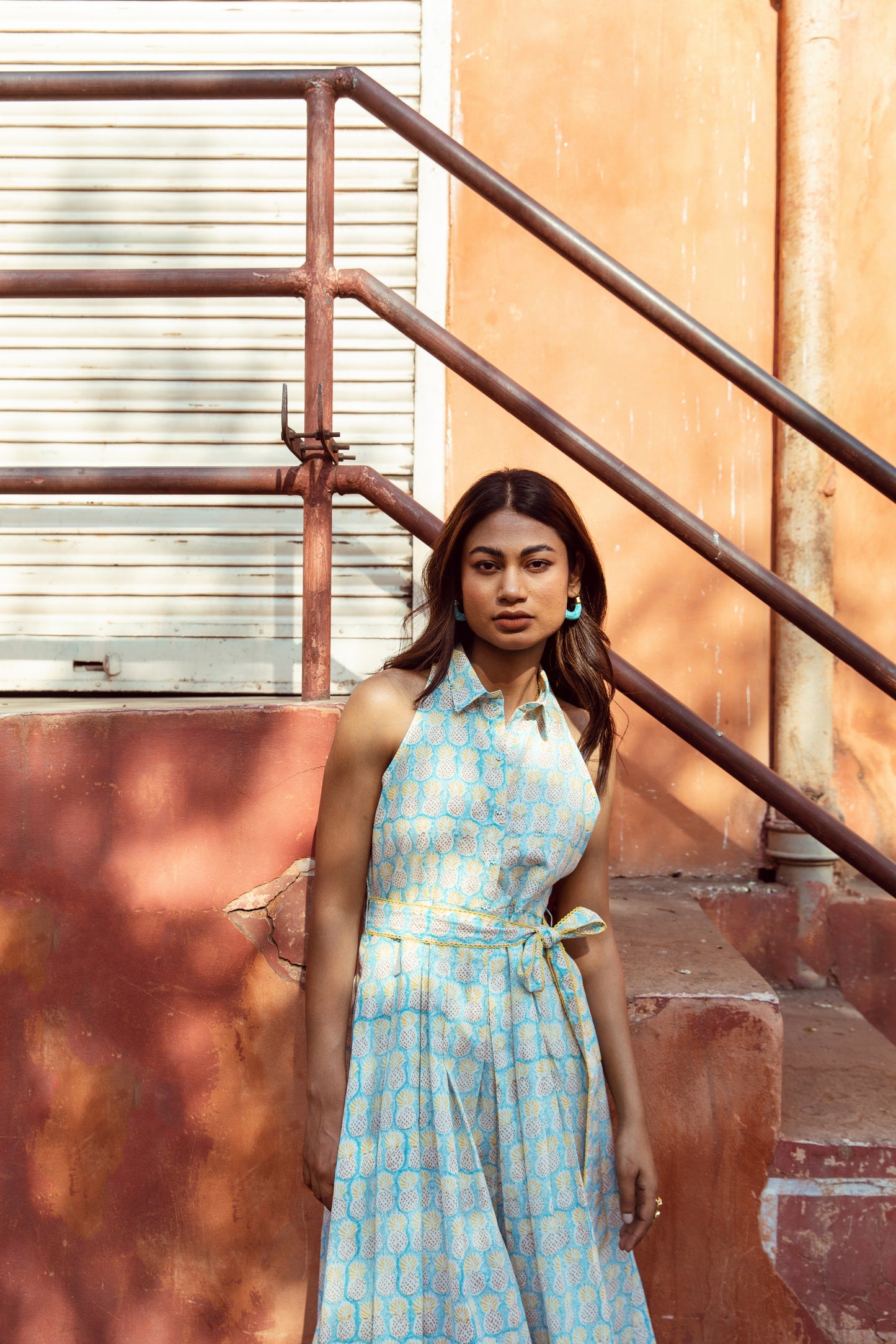 Blue Halter Collar Neck Dress