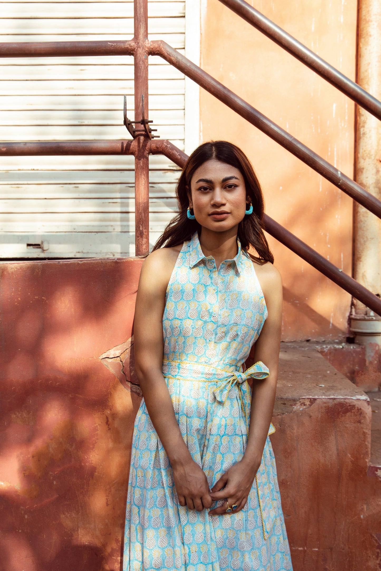 Blue Halter Collar Neck Dress