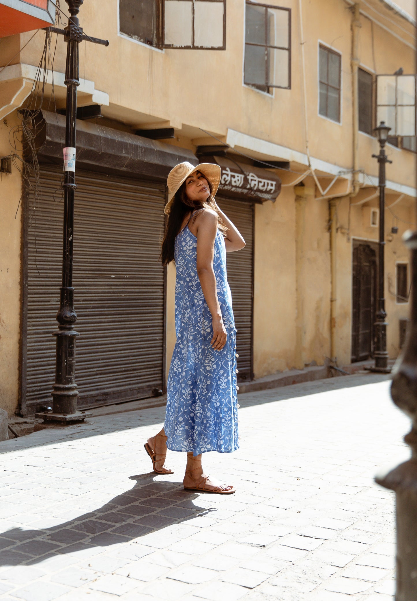 Blue Strappy Slit Dress