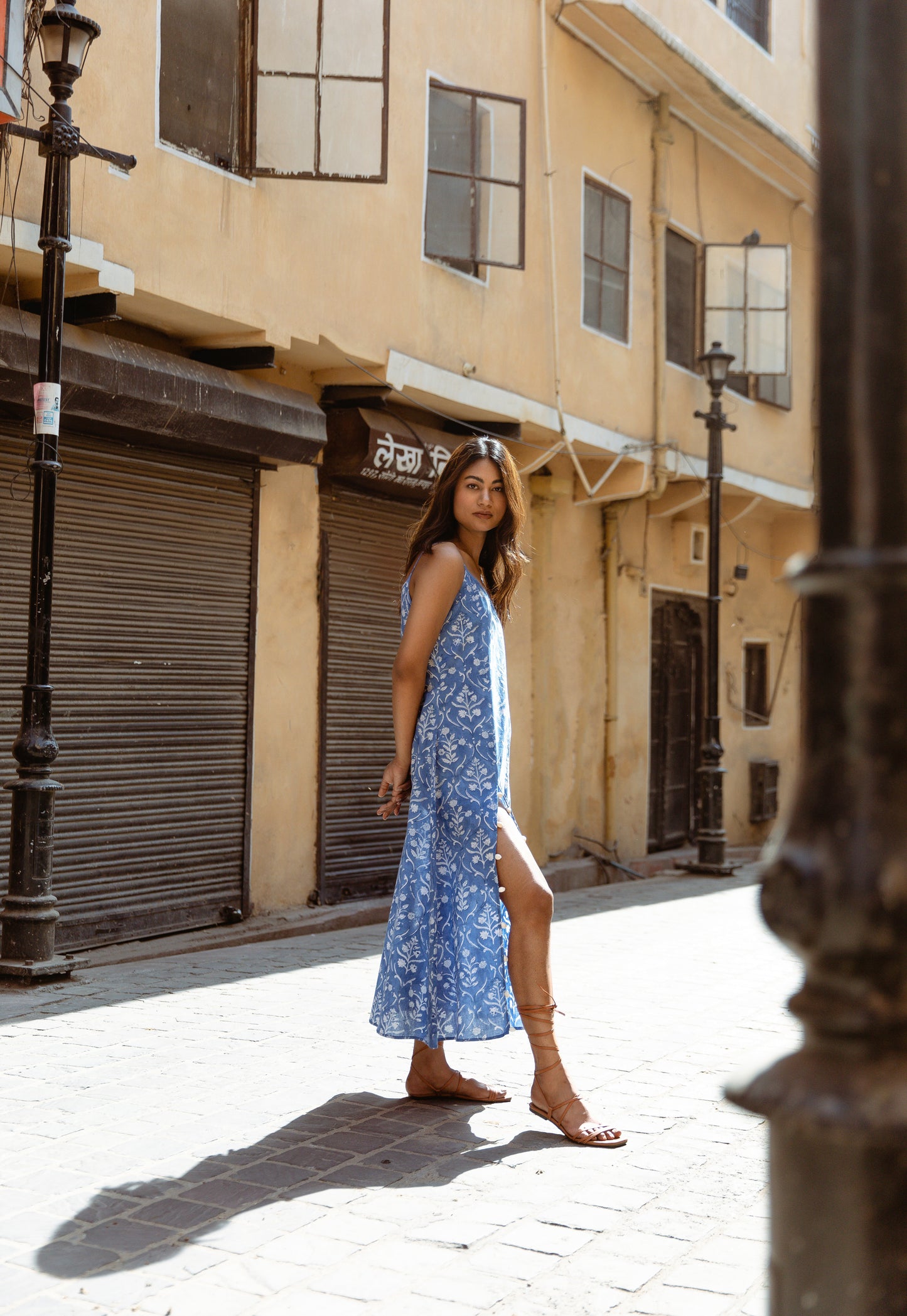 Blue Strappy Slit Dress